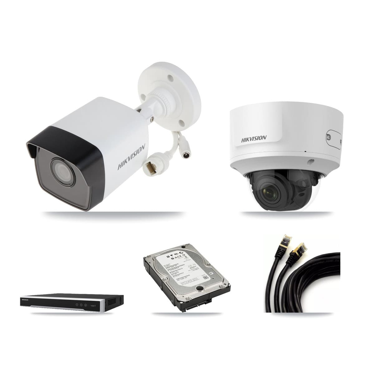 Hikvision 8-Channel 2MP – 5MP CCTV Kit — 3 5MP Bullet + 1 2MP Dome Cameras + 5TB Recording (DS-7608NI-M2 Recorder)