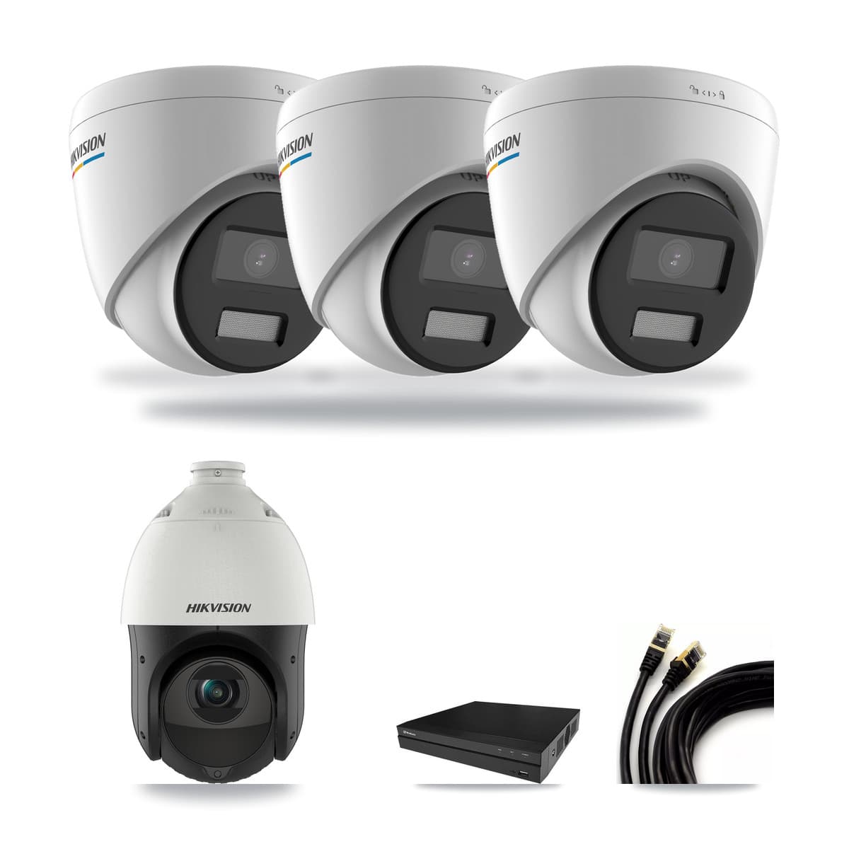 Hikvision & Prolux 8-Channel 2MP – 4MP CCTV Kit — 3 2MP Turret + 1 4MP PTZ Cameras + 3TB Recording - Image 1