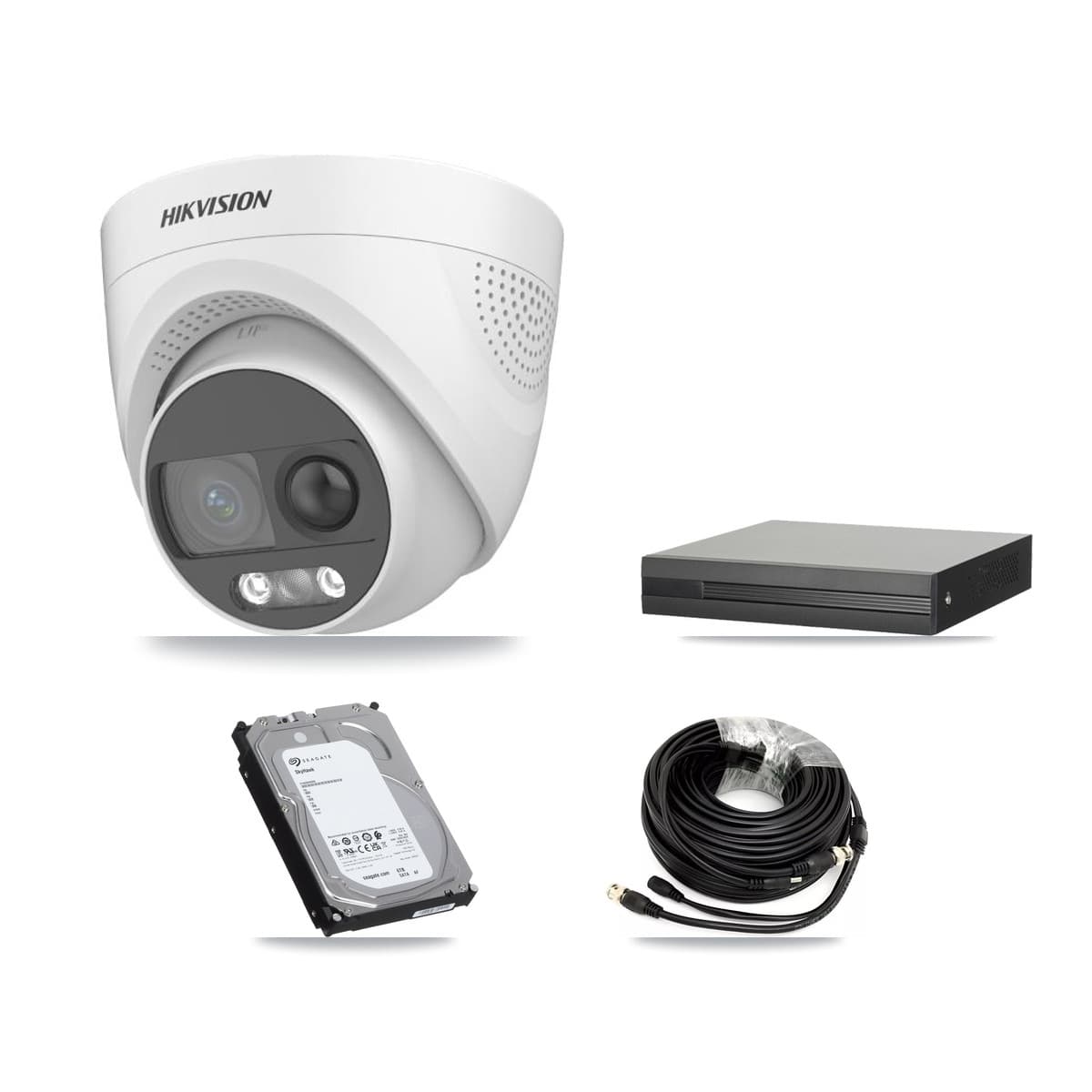 Hikvision 4-Channel 5MP CCTV Kit — 4 DS-2CE72KF3T Turret Cameras + 6TB Recording (XVR-3104HS Recorder)