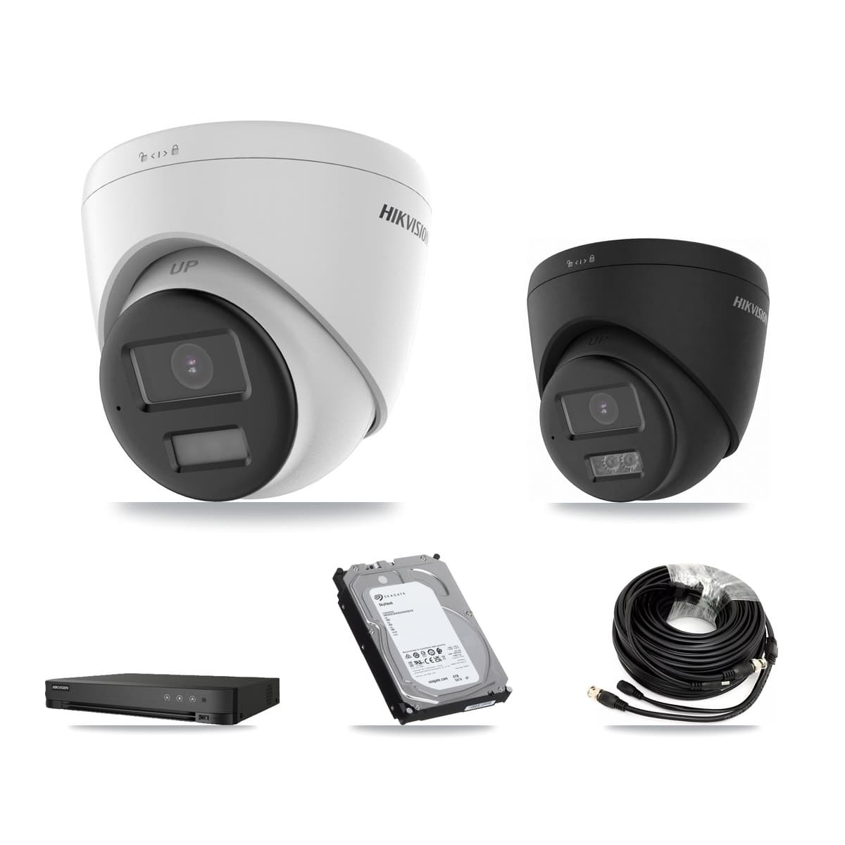 Hikvision 8-Channel 5MP – 4K CCTV Kit — 4 DS-2CE78K0T-LPTS 5MP + 2 Black DS-2CE78U0T-LTS-BLACK 4K Turret Cameras + 6TB Recording (IDS-7208HUHI-M1/E Recorder) - Image 1
