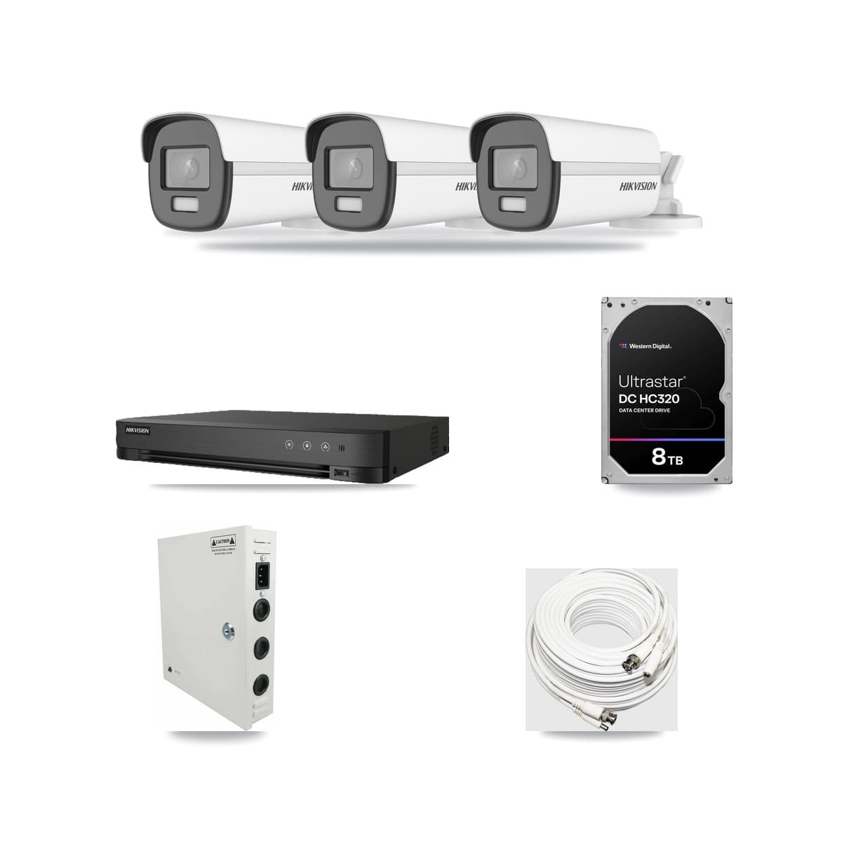 Hikvision 8-Channel 4K CCTV Kit — 3 DS-2CE12UF3T-E Bullet Cameras + 8TB Recording (IDS-7208HUHI-M1/E Recorder) - Image 1