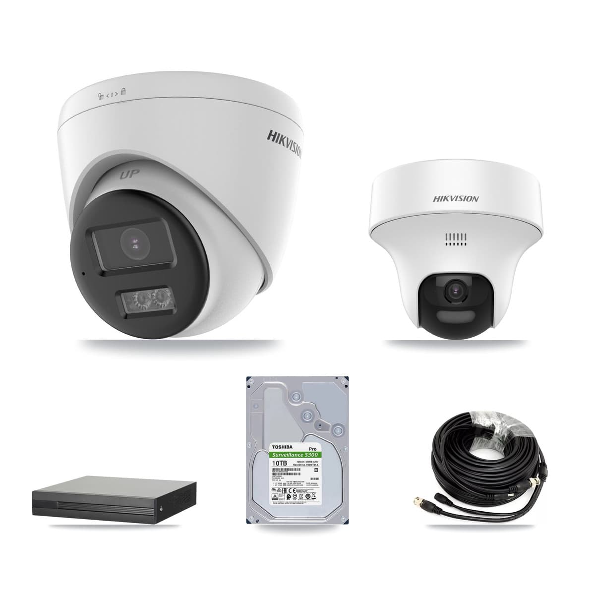 Hikvision 8-Channel 5MP CCTV Kit — 2 DS-2CE70K0T-PTLTS + 6 DS-2CE78K0T-LTS Turret Cameras + 10TB Recording (XVR-3108HS-5MP-LITE Recorder)