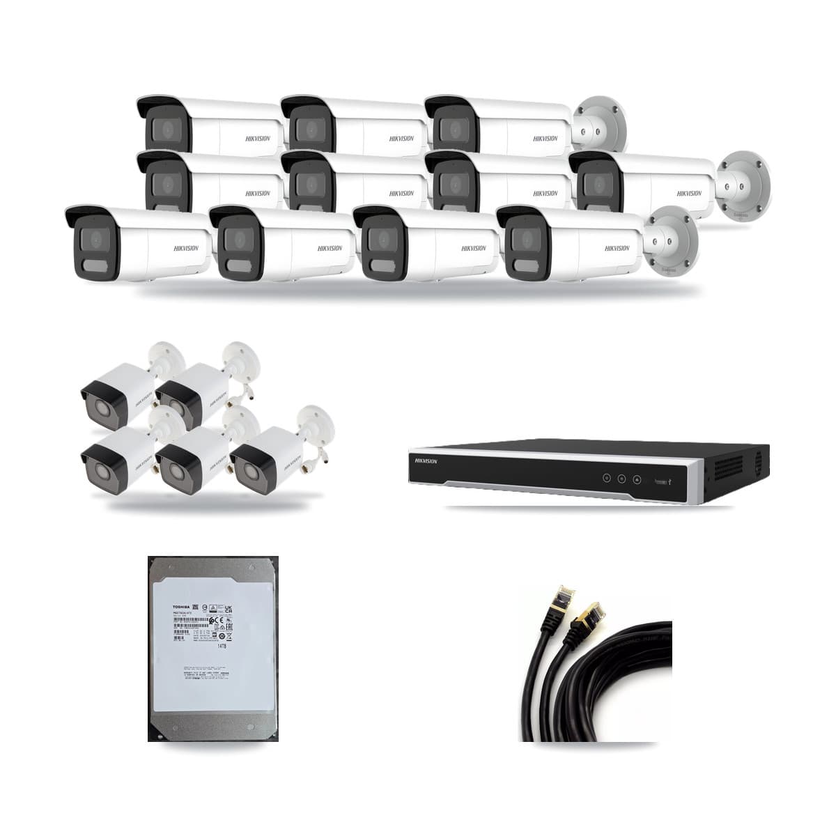 Hikvision 16-Channel 4MP – 5MP CCTV Kit — 5 5MP + 11 4MP Bullet Cameras + 14TB Recording (DS-7616NI-M2 Recorder) - Image 1