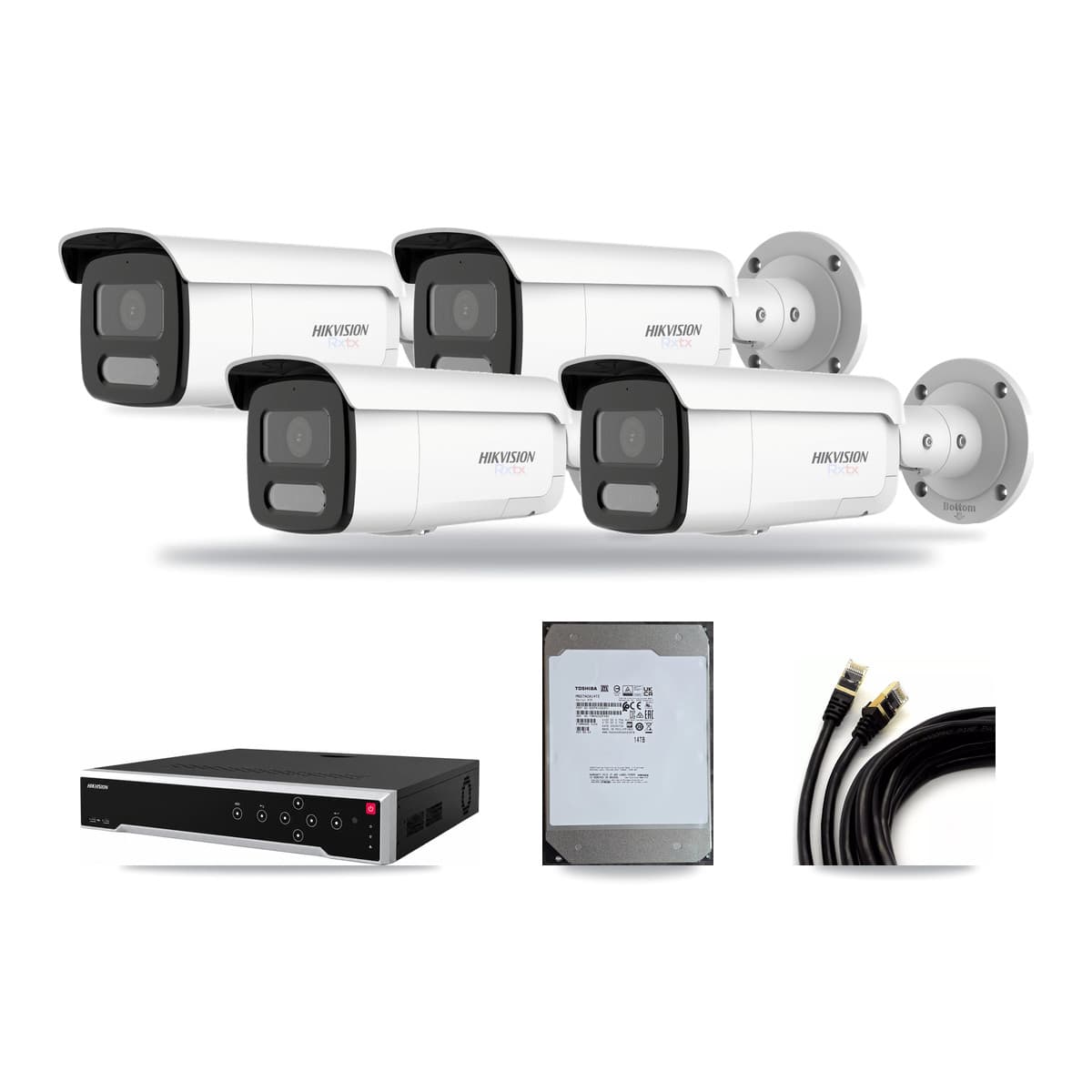 Hikvision 32-Channel 4K CCTV Kit — 4 White Bullet Cameras + 14TB Recording - Image 1