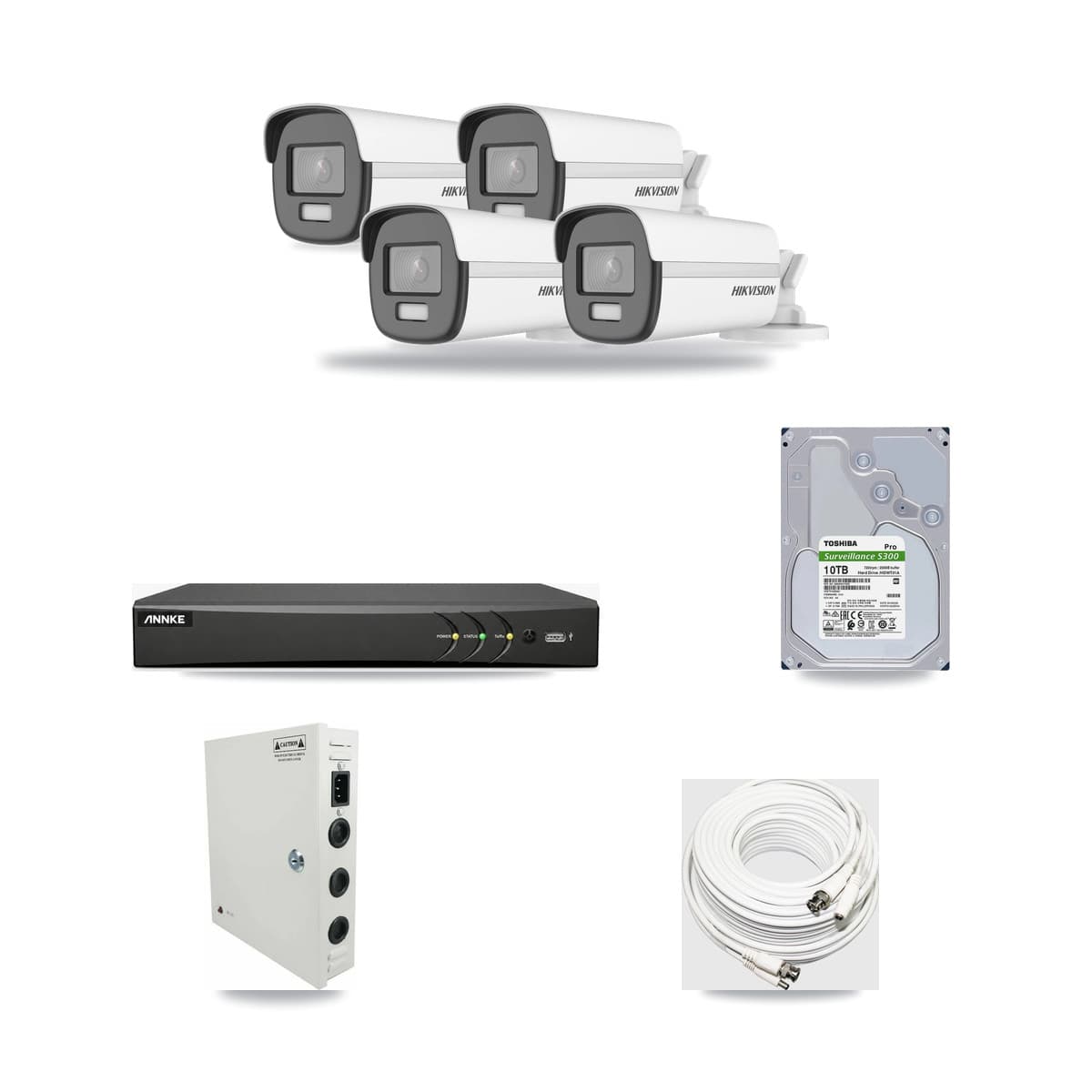Hikvision & ANNKE 4-Channel 4K CCTV Kit — 4 Bullet Cameras + 10TB Recording - Image 1