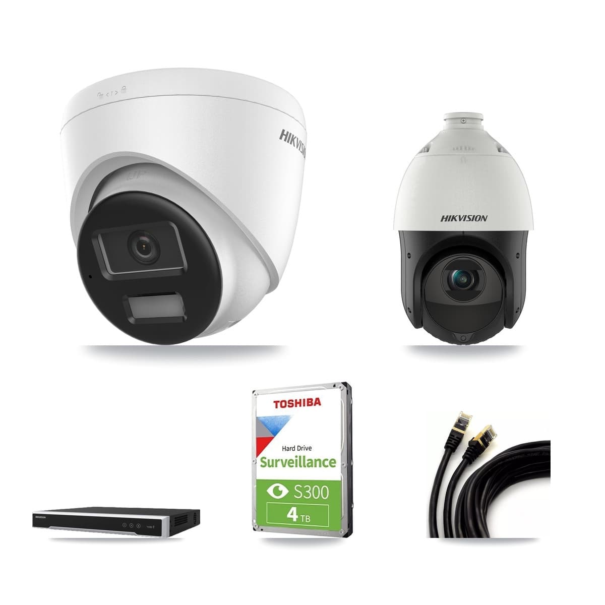 Hikvision 8-Channel 4MP – 4K CCTV Kit — 1 4K Turret + 1 4MP PTZ Cameras + 4TB Recording (DS-7608NI-M2 Recorder)