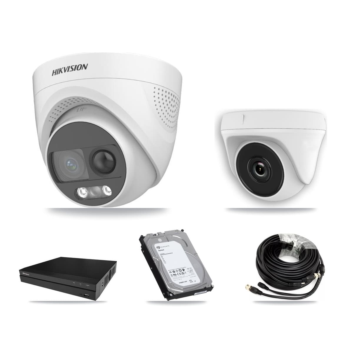 Hikvision & Prolux 8-Channel 2MP – 5MP CCTV Kit — 7 DS-2CE72KF3T 5MP Turret + 1 White HDT-2MP-N20W 2MP Dome Cameras + 2× 6TB Recording