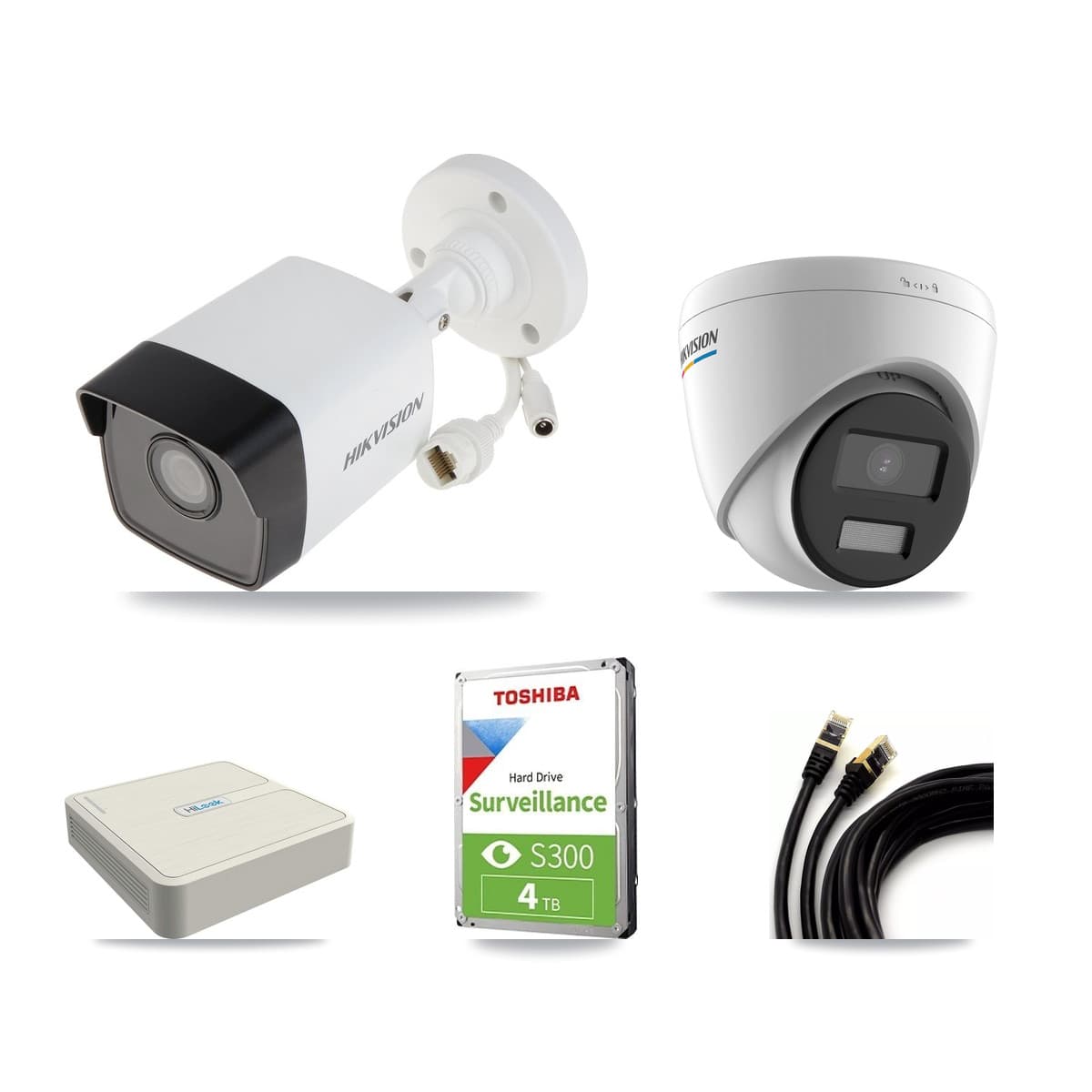 Hikvision & HiLook 8-Channel 2MP – 5MP CCTV Kit — 2 5MP Bullet + 2 2MP Turret Cameras + 4TB Recording (NVR-108H-D Recorder)