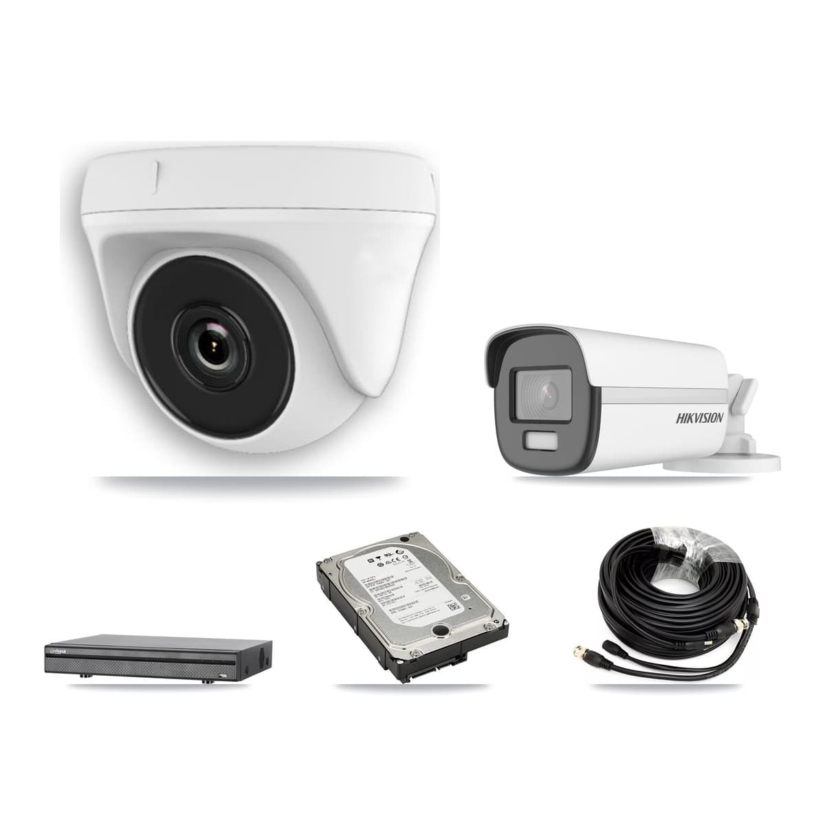 Hikvision & Dahua 8-Channel 2MP – 4K CCTV Kit — 1 4K Bullet + 3 White 2MP Dome Cameras + 5TB Recording (DH-XVR5108H Recorder)