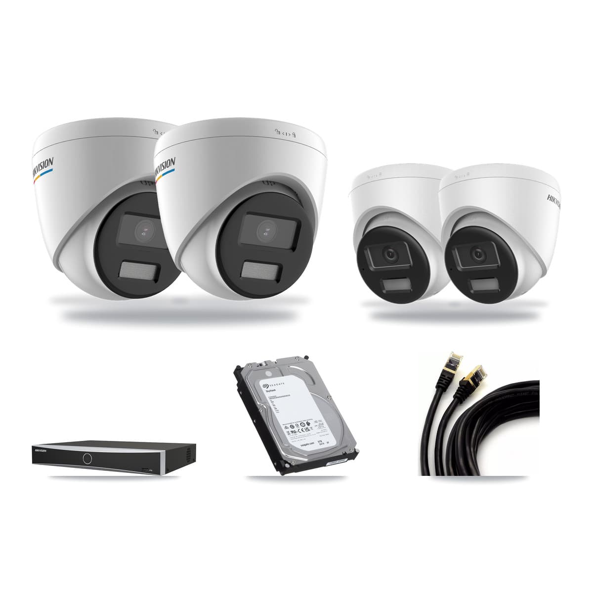 Hikvision 4-channel CCTV kit: 4 cameras (2× 2MP Turret + 2× 4K Turret), 6TB hard drive