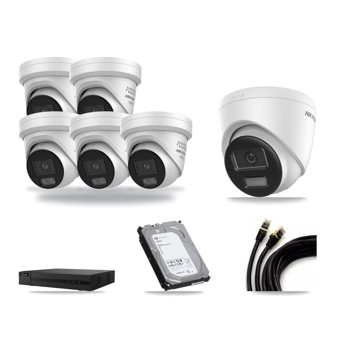 Hikvision & HiLook 8-Channel 4MP – 4K CCTV Kit — 1 4K + 5 4MP Turret Cameras + 6TB Recording - Image 1