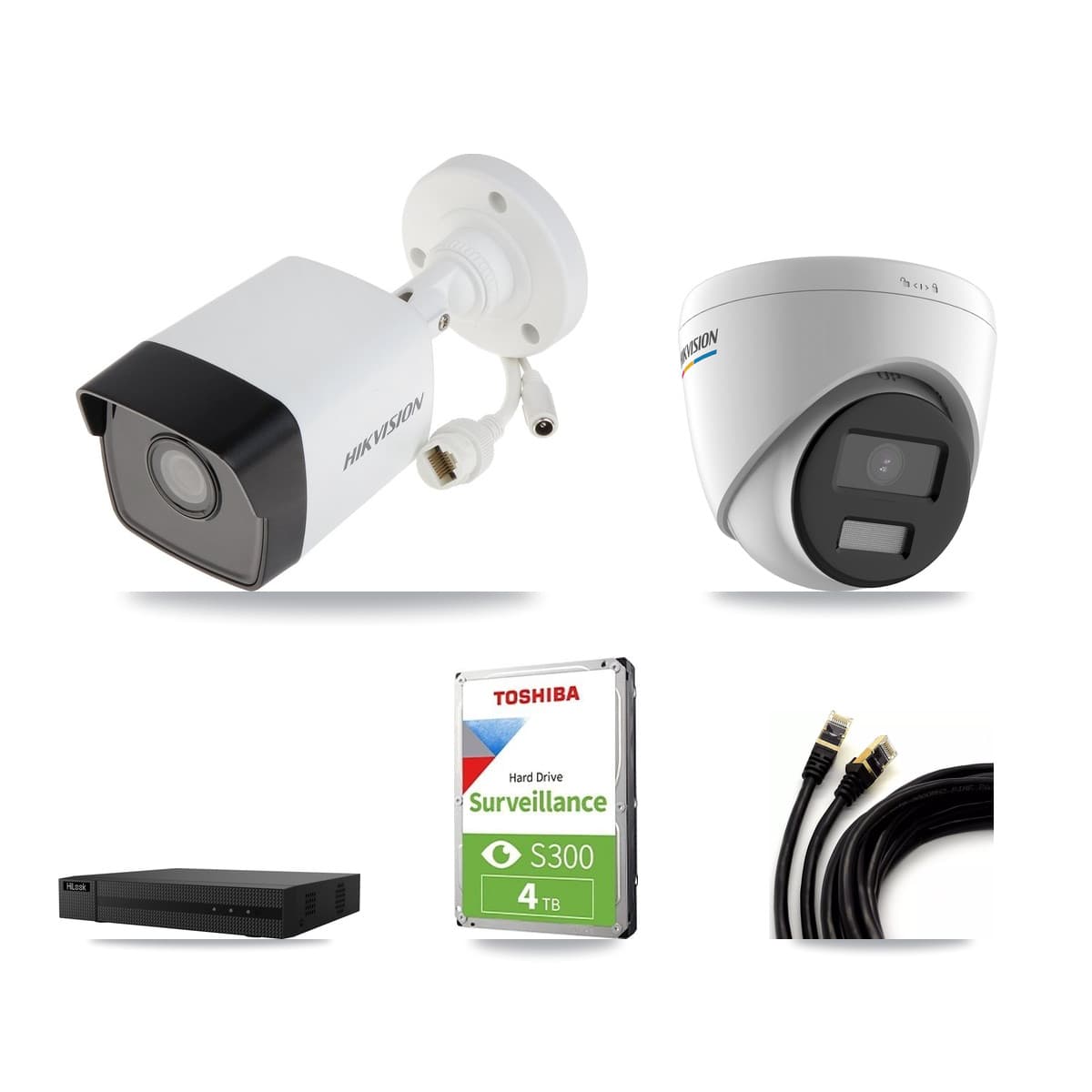 Hikvision & HiLook 8-Channel 2MP – 5MP CCTV Kit — 2 5MP Bullet + 2 2MP Turret Cameras + 4TB Recording (NVR-108MH-D Recorder)