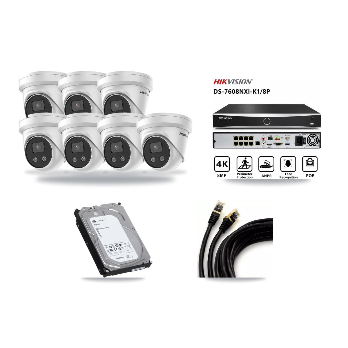 Hikvision 8-channel CCTV kit: 7 cameras (7× 5MP Turret), 6TB hard drive