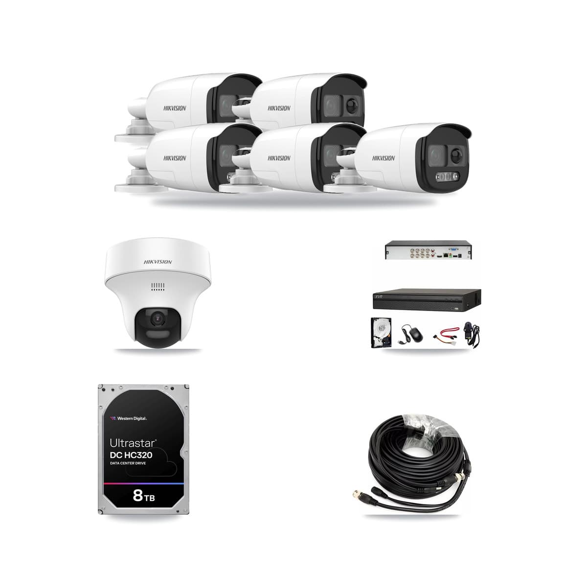 Hikvision & Dahua 8-Channel 5MP CCTV Kit — 5 DS-2CE12KF3T Bullet + 1 DS-2CE70K0T Turret Cameras + 8TB Recording - Image 1