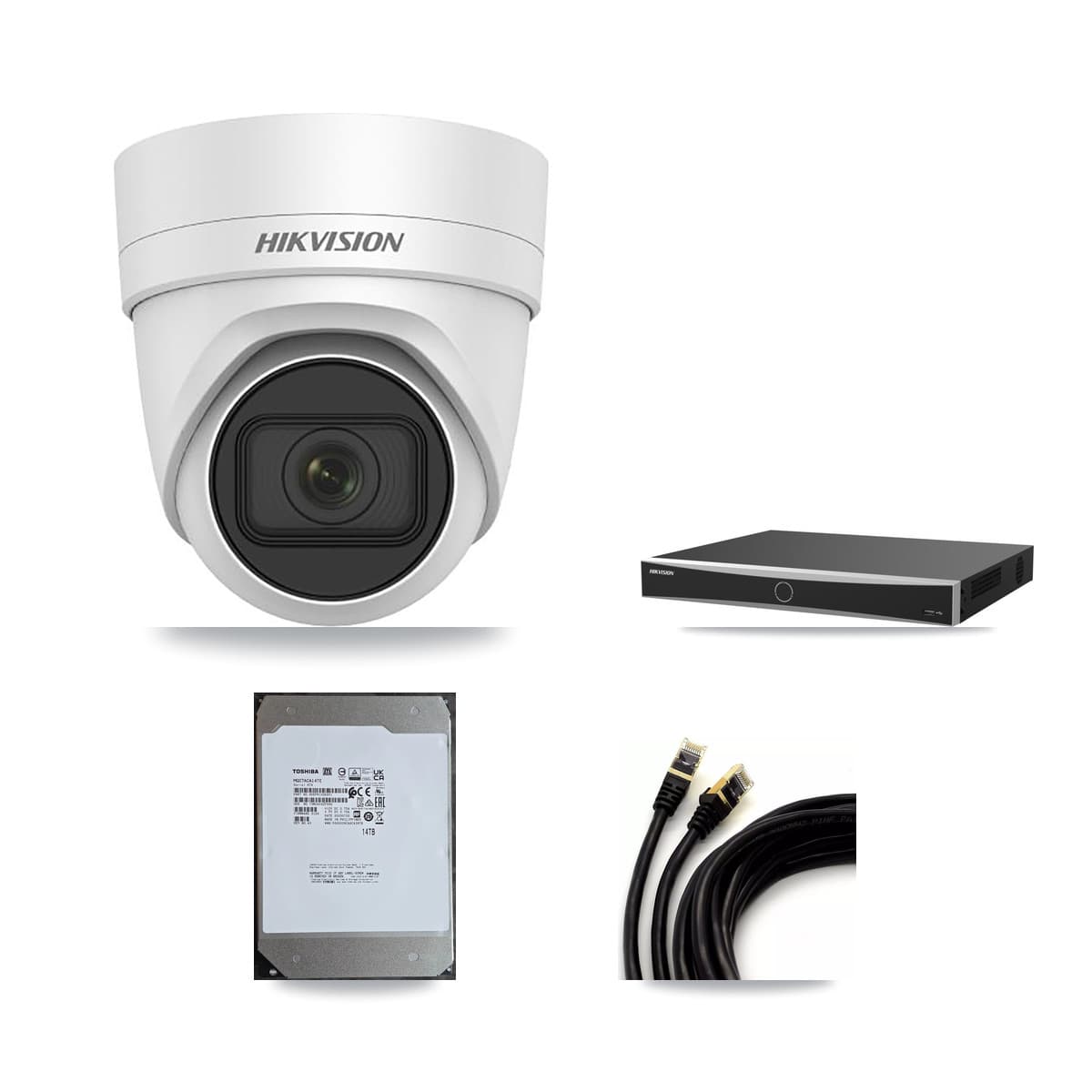 Hikvision 16-Channel 4K CCTV Kit — 5 DS-2CD2H83G0 Turret Cameras + 14TB Recording (DS-7616NXI Recorder)