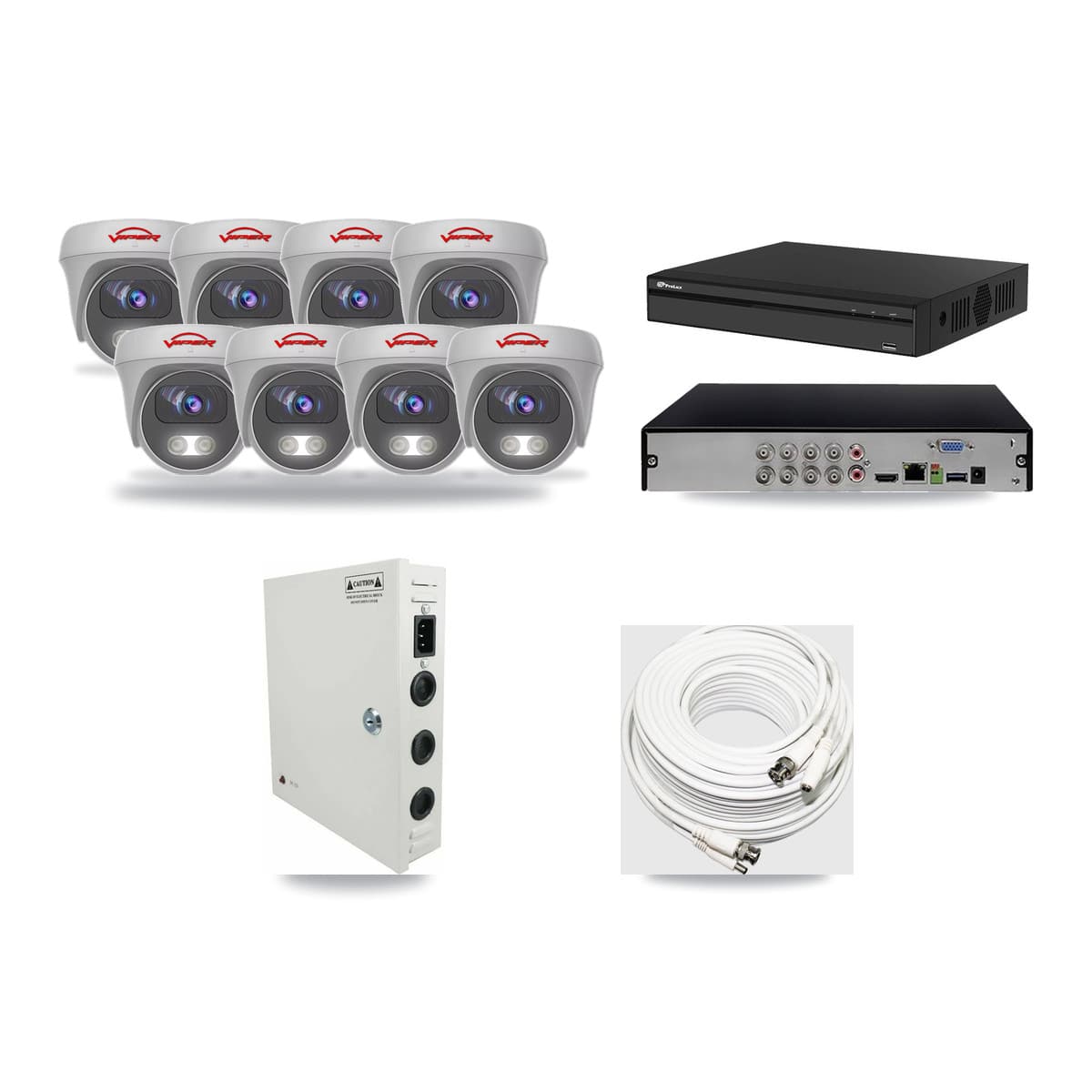 Viper & Prolux 8-Channel 5MP CCTV Kit — 8 White Cameras + 3TB Recording (PXD-5108HS Recorder) - Image 1