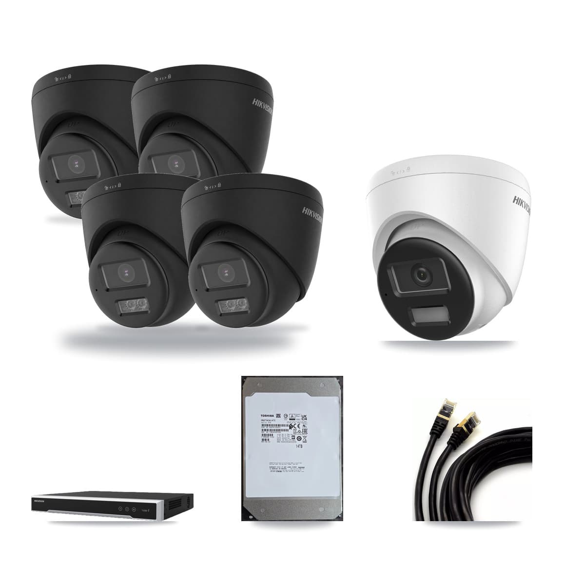 Hikvision 8-Channel 4K CCTV Kit — 1 + 4 Black Turret Cameras + 14TB Recording - Image 1