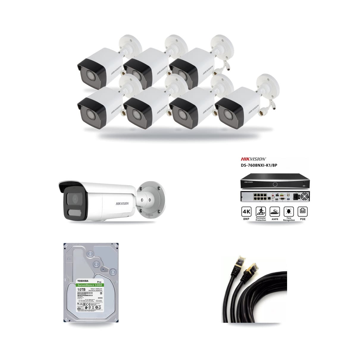 Hikvision 8-Channel 4MP – 5MP CCTV Kit — 7 5MP + 1 4MP Bullet Cameras + 10TB Recording - Image 1