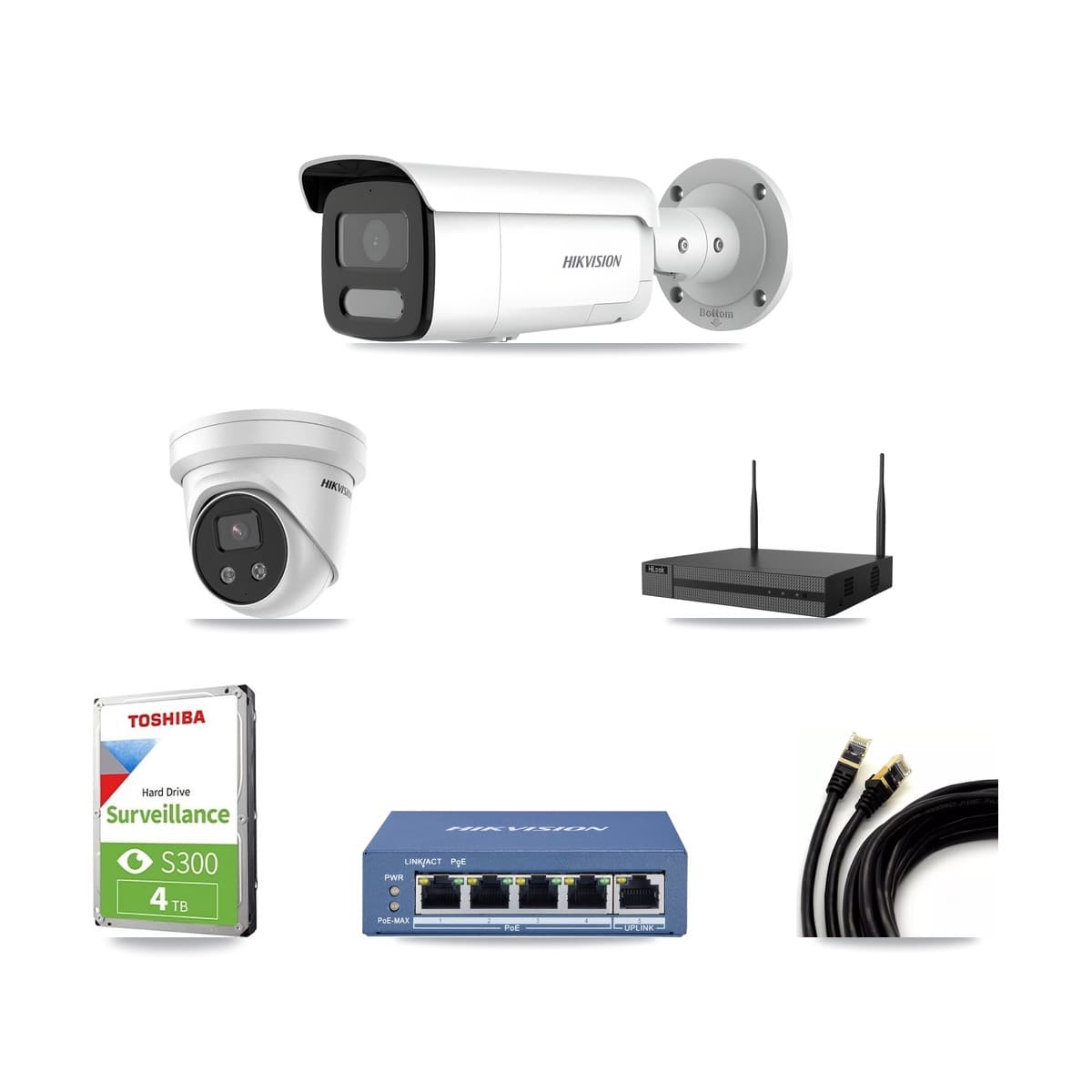 Hikvision & HiLook 4-Channel 4MP – 5MP CCTV Kit — 2 4MP Bullet + 1 5MP Turret Cameras + 4TB Recording - Image 1