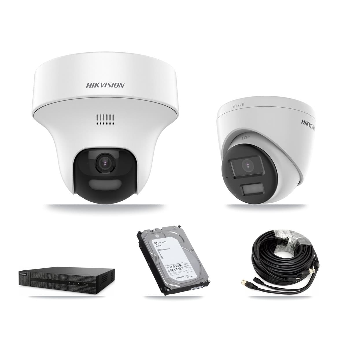 Hikvision 8-Channel 5MP CCTV Kit — 2 DS-2CE70K0T + 2 DS-2CE78K0T Turret Cameras + 6TB Recording (DVR-8CH Recorder)