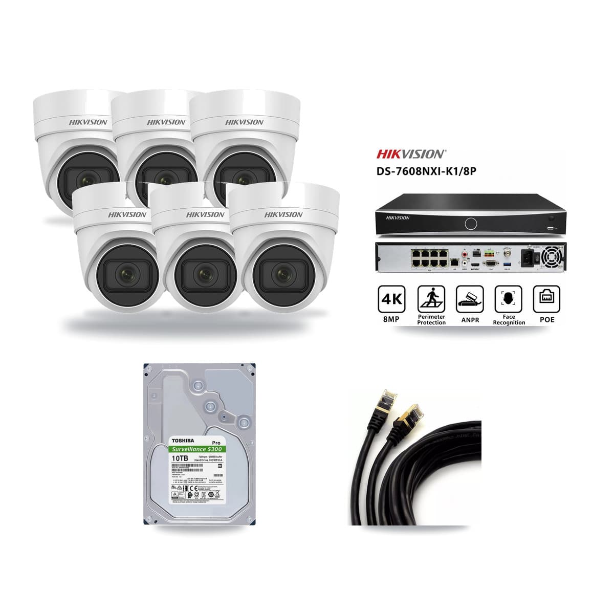 Hikvision 8-Channel 4K CCTV Kit — 6 DS-2CD2H83G0 Turret Cameras + 10TB Recording - Image 1