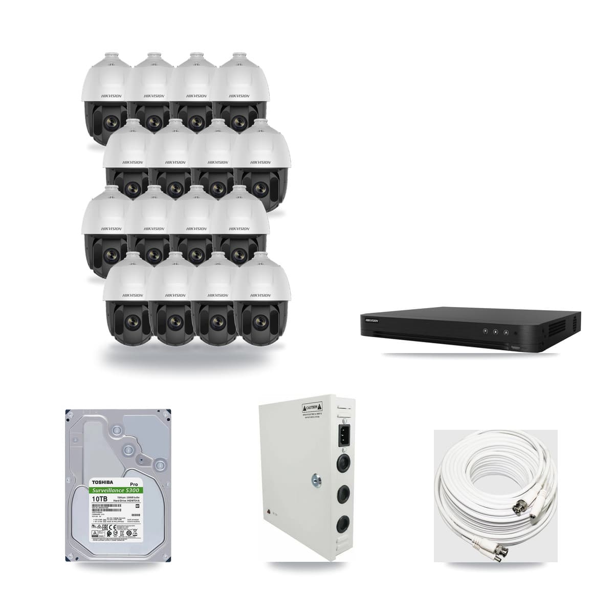 Hikvision 16-Channel 2MP CCTV Kit — 16 DS-2AE5225TI PTZ Cameras + 10TB Recording (DS-7216HGHI Recorder) - Image 1