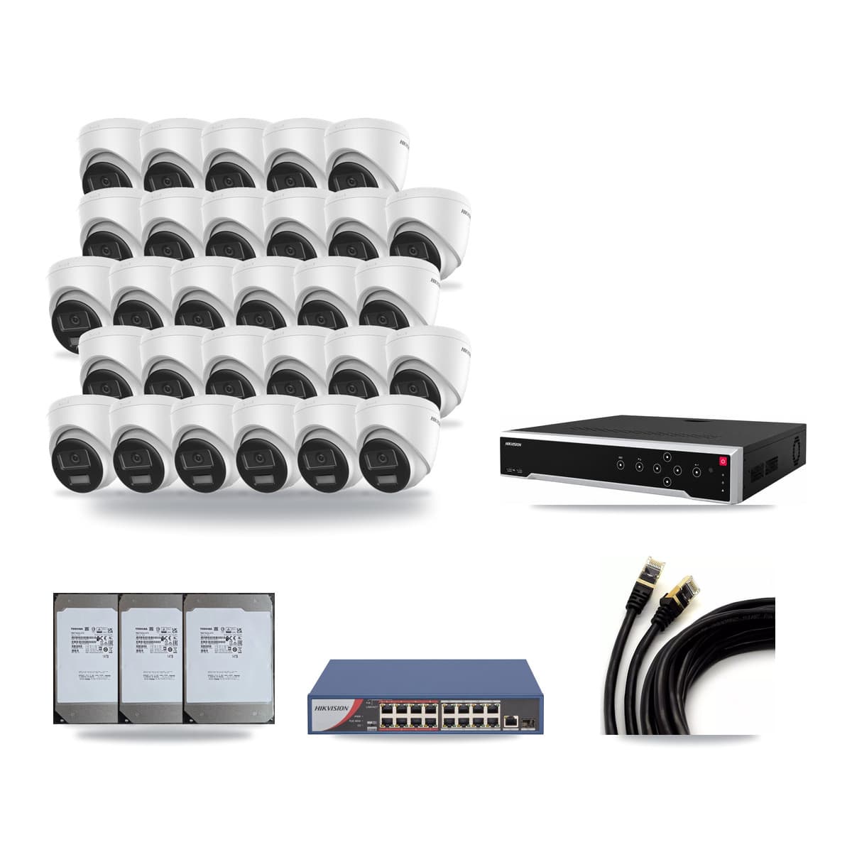 Hikvision 32-Channel 4K CCTV Kit — 29 Turret Cameras + 3× 14TB Recording - Image 1