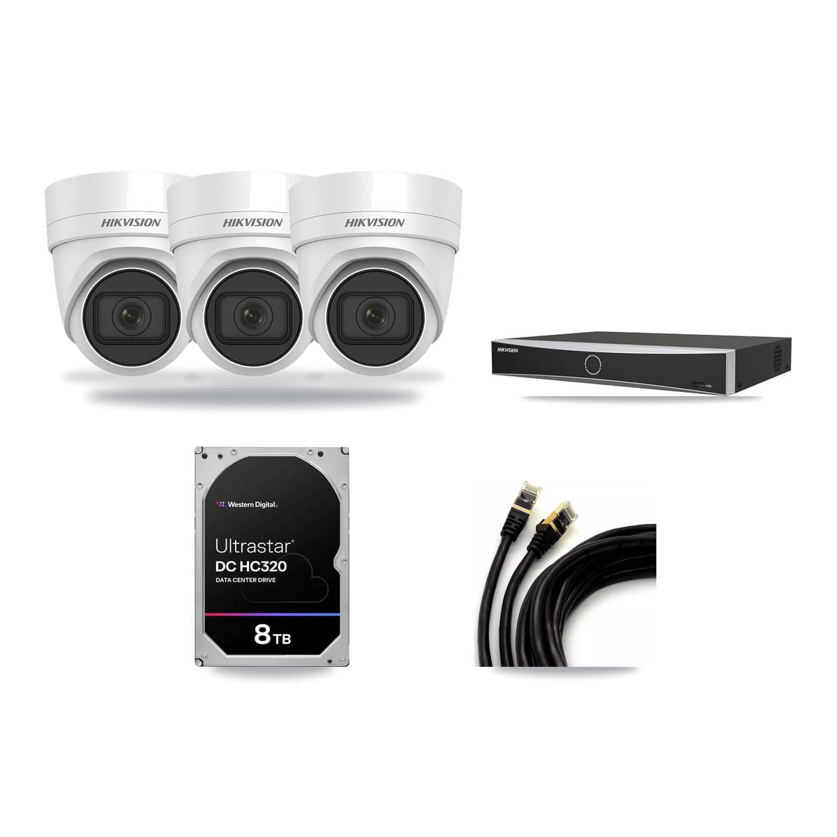 Hikvision 4-Channel 4K CCTV Kit — 3 DS-2CD2H83G0 Turret Cameras + 8TB Recording - Image 1