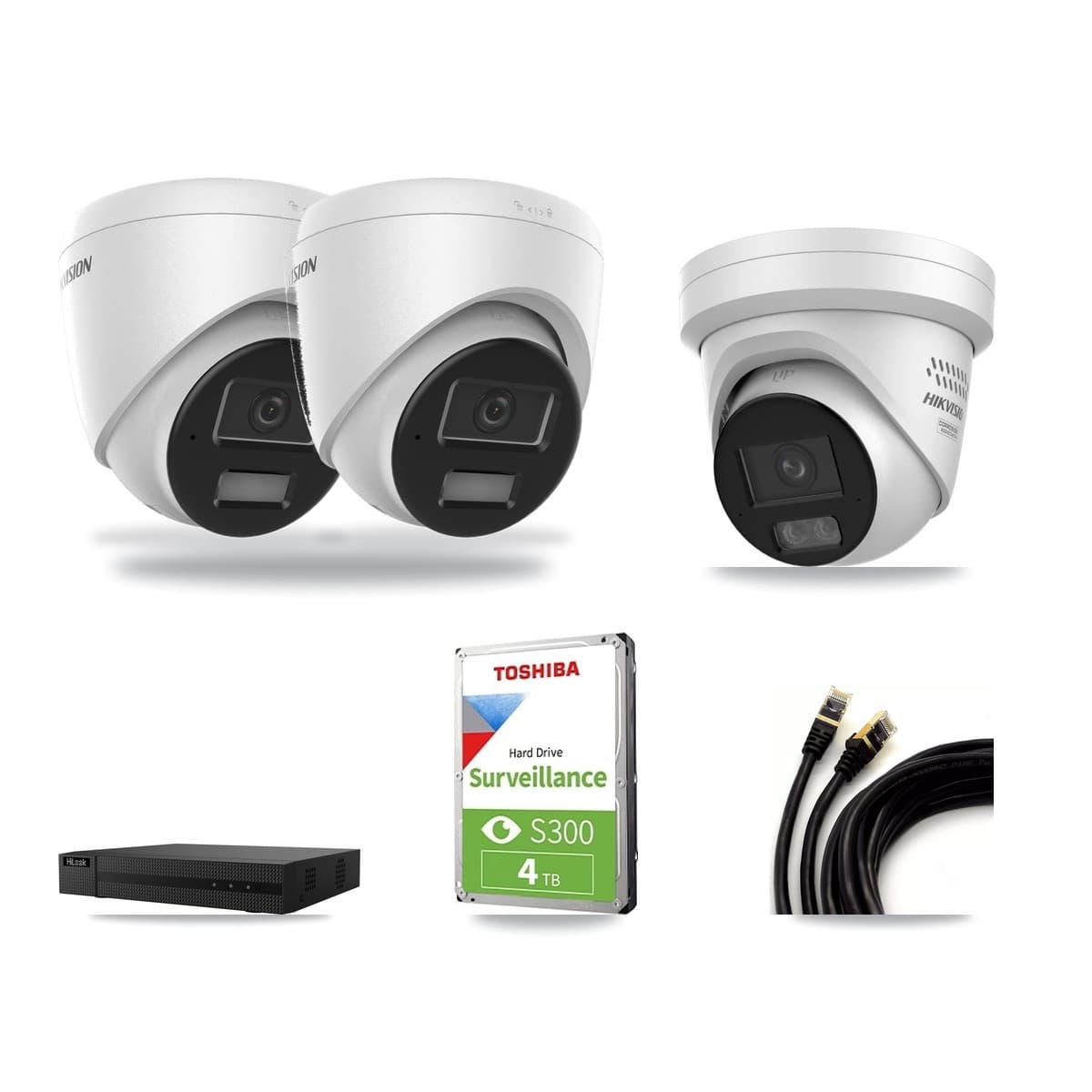 Hikvision & HiLook 8-Channel 4MP CCTV Kit — 2 DS-2CD1343G2 + 1 DS-2CD2347G3 Turret Cameras + 4TB Recording - Image 1