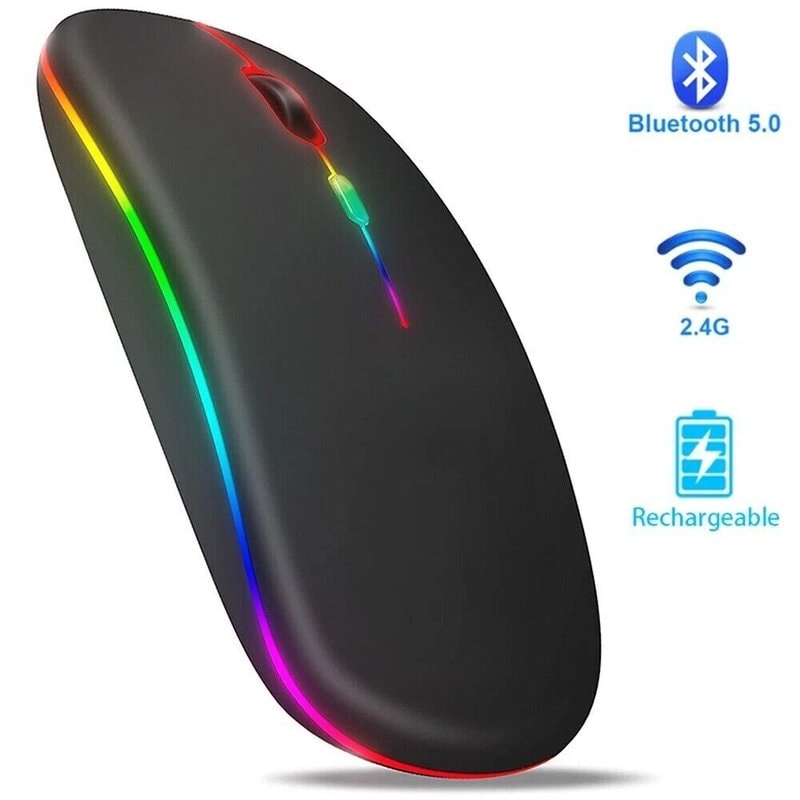 Slim Rechargeable Wireless RGB LED Bluetooth/USB Mouse for Tablet, PC, Android & iPad - Image 1
