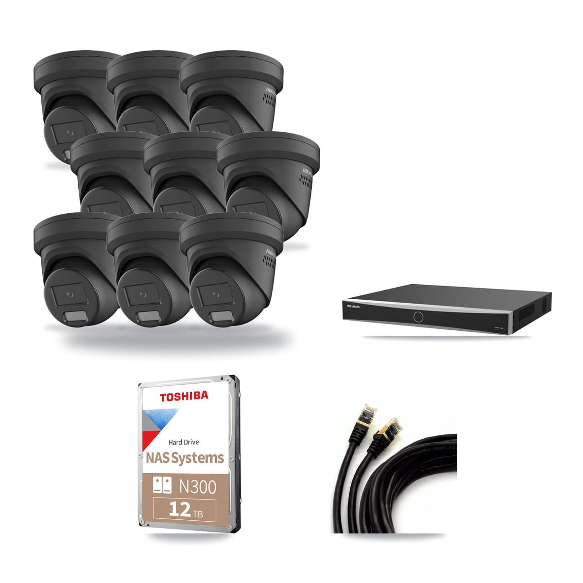 Hikvision 16-Channel 4MP CCTV Kit — 9 Black Turret Cameras + 12TB Recording (DS-7616NXI Recorder) - Image 1
