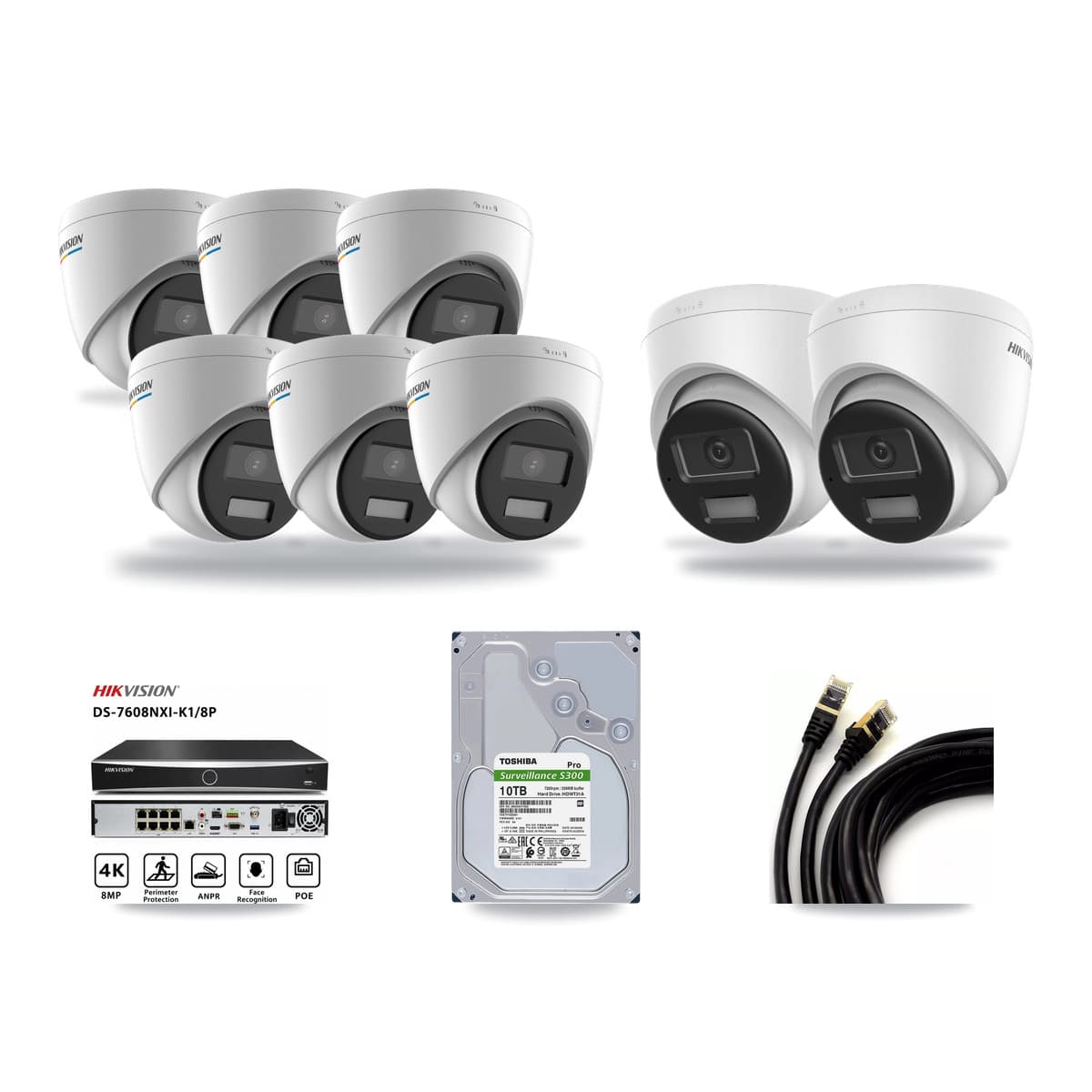 Hikvision 8-Channel 2MP – 4K CCTV Kit — 6 2MP + 2 4K Turret Cameras + 10TB Recording - Image 1