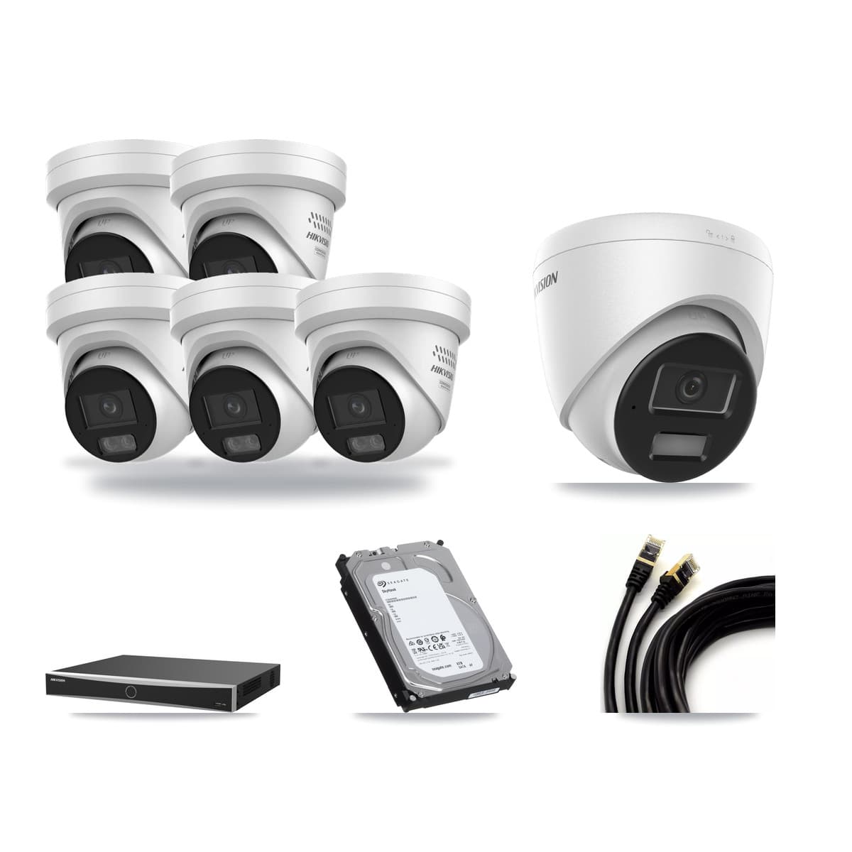 Hikvision 16-Channel 4MP CCTV Kit — 1 DS-2CD1343G2 + 5 DS-2CD2347G3 Turret Cameras + 6TB Recording (DS-7616NXI Recorder) - Image 1