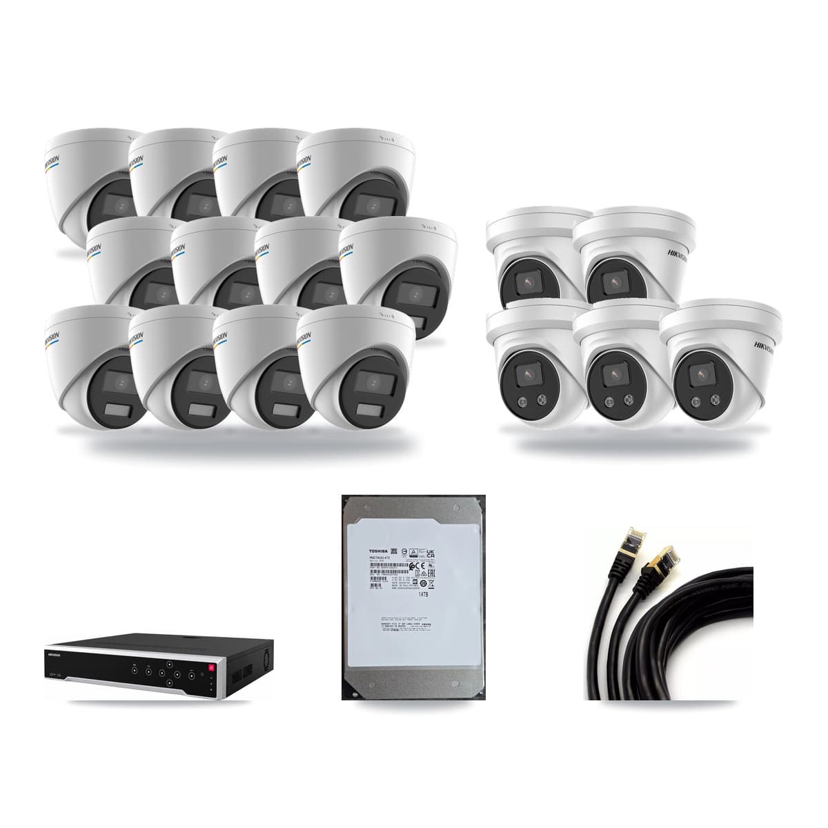 Hikvision 32-Channel 2MP – 5MP CCTV Kit — 12 2MP + 5 5MP Turret Cameras + 14TB Recording - Image 1