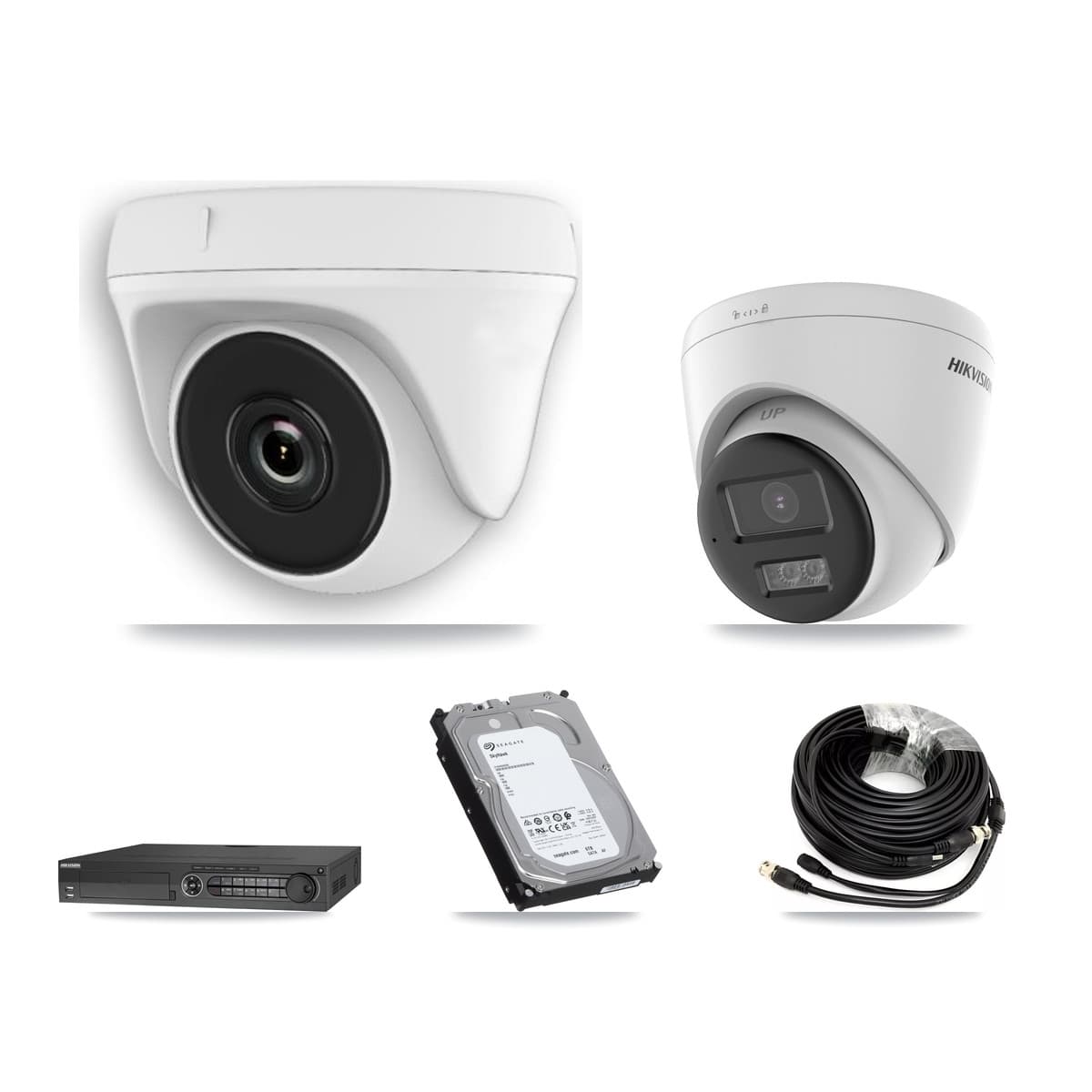 Hikvision 32-Channel 2MP – 5MP CCTV Kit — 1 DS-2CE78K0T-LTS 5MP Turret + 7 White HDT-2MP-N20W-2.8MM 2MP Dome Cameras + 6TB Recording (DS-7332HQHI-K4 Recorder) - Image 1