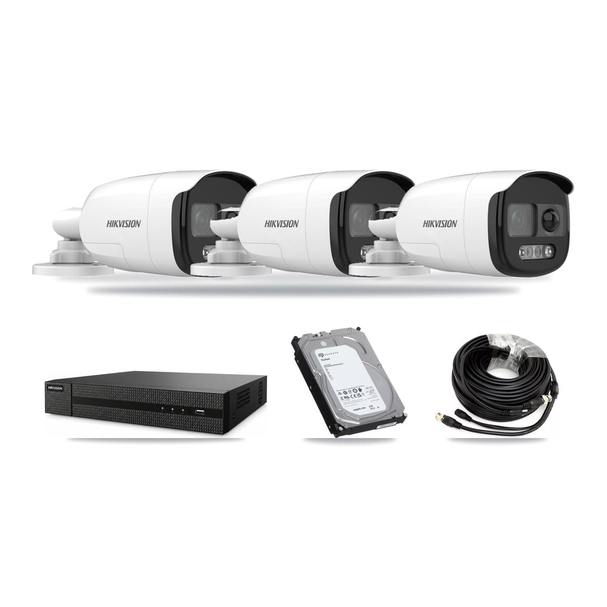 Hikvision 8-Channel 5MP CCTV Kit — 3 DS-2CE12KF3T Bullet Cameras + 6TB Recording (DVR-8CH Recorder) - Image 1
