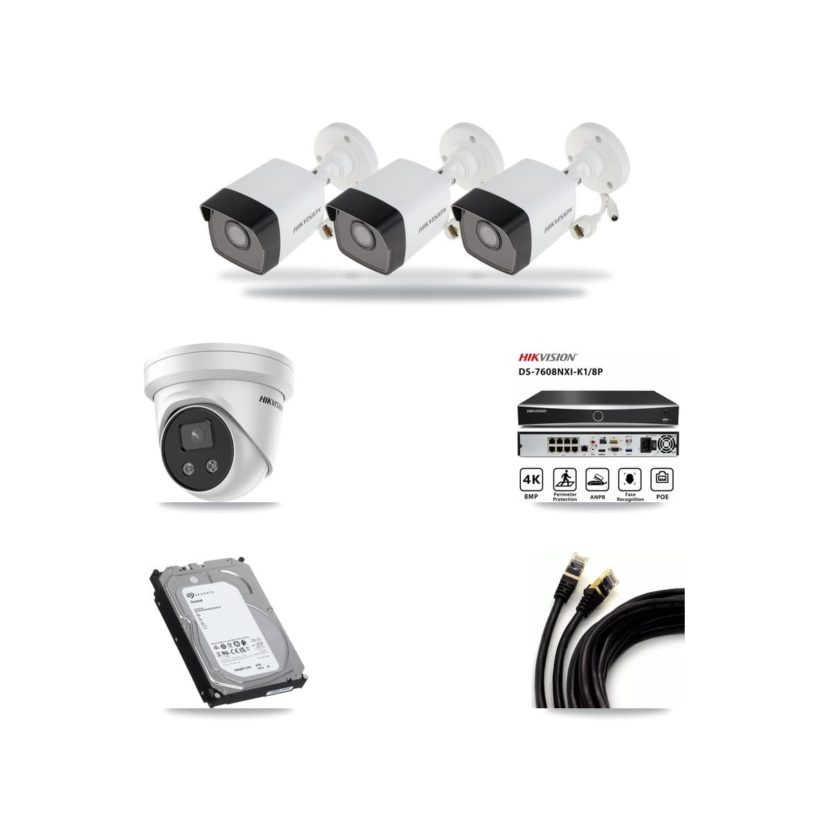 Hikvision 8-Channel 5MP CCTV Kit — 3 Bullet + 1 Turret Cameras + 6TB Recording (DS-7608NXI Recorder) - Image 1