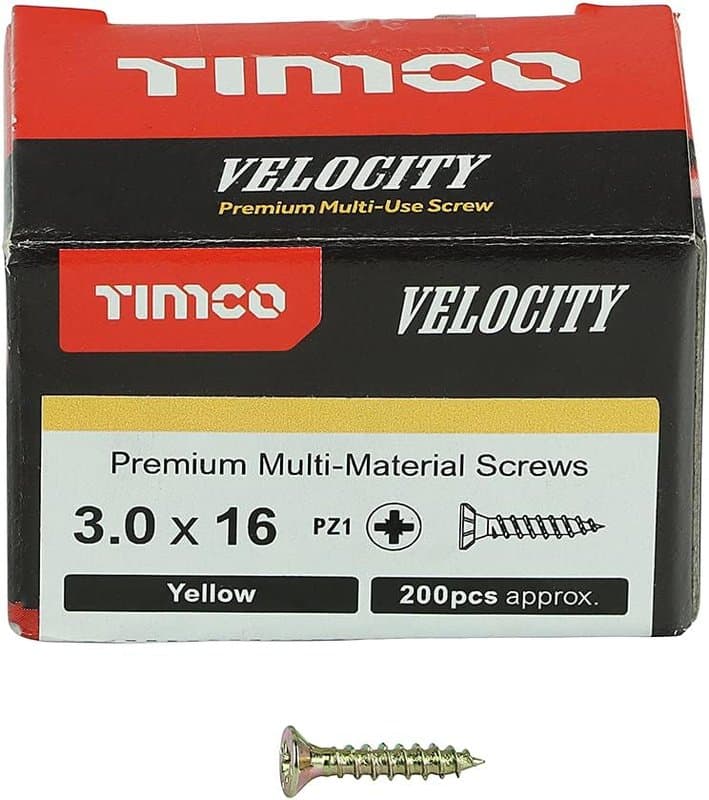 TIMCO Velocity Wood Screws 3.5x16mm Countersunk Pozi Yellow Zinc
