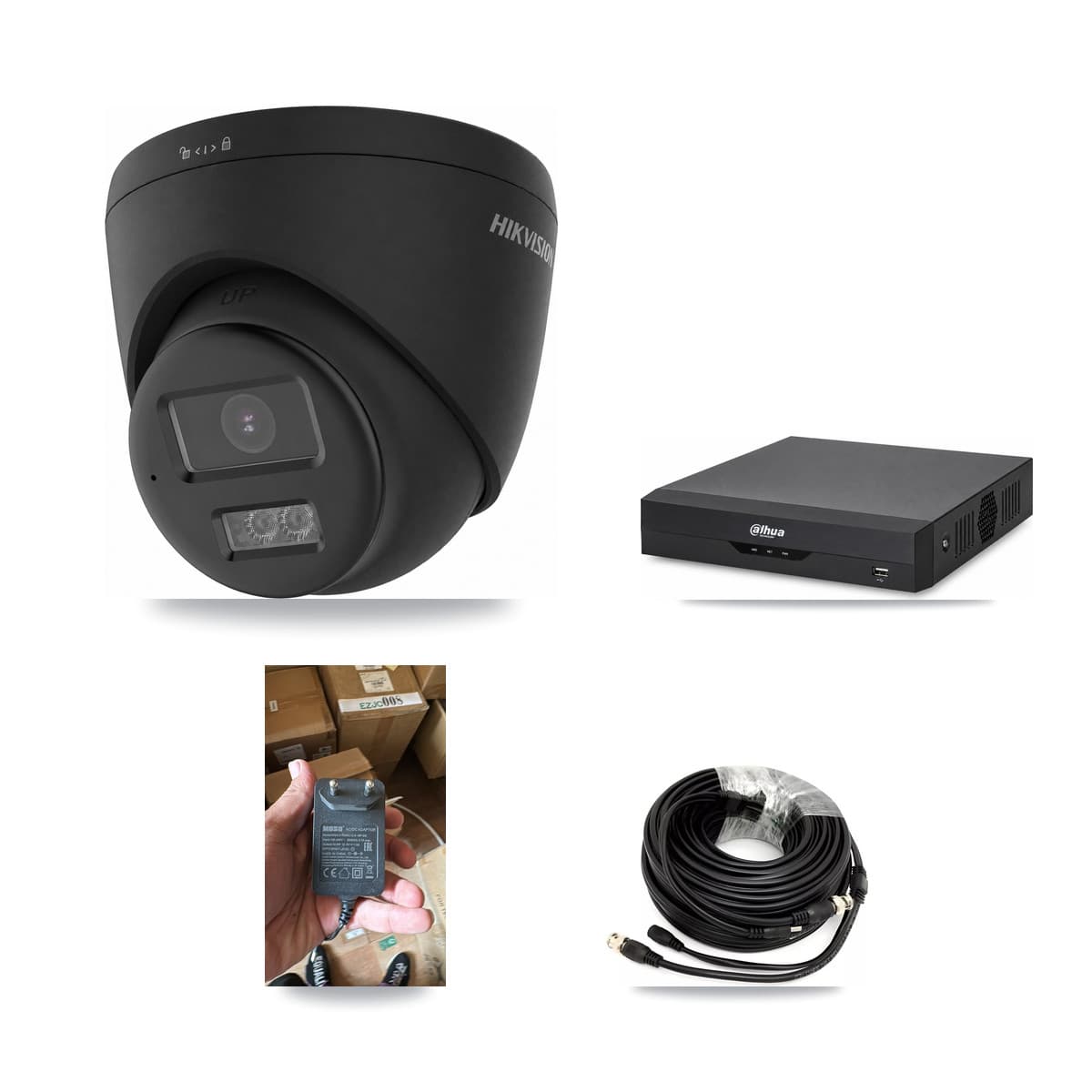 Hikvision & Dahua 4-Channel 4K CCTV Kit — 1 Black Turret Camera + 3TB Recording