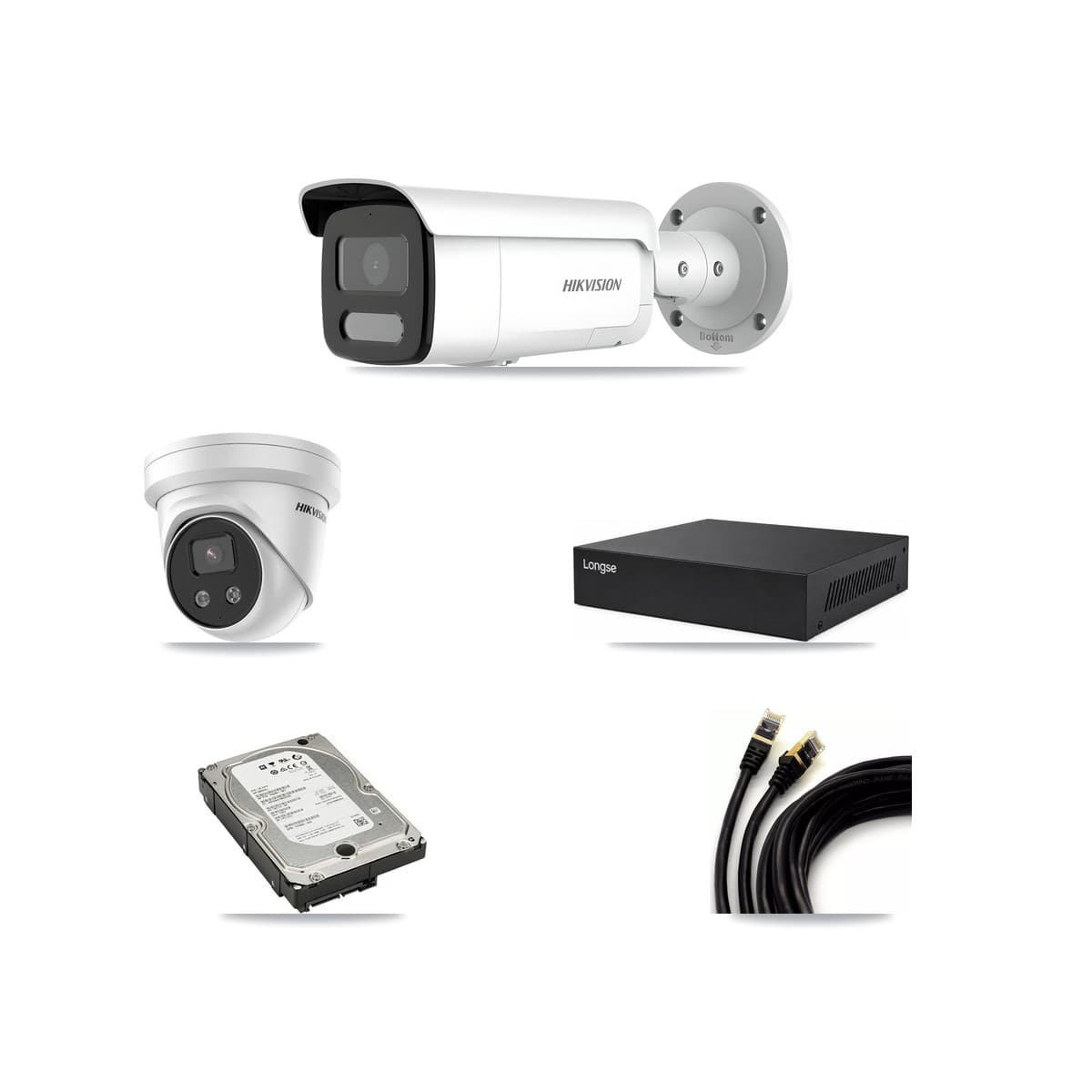 Hikvision & Longse 8-Channel 4MP – 5MP CCTV Kit — 3 4MP Bullet + 1 5MP Turret Cameras + 5TB Recording