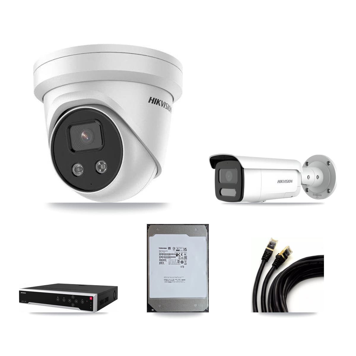 Hikvision 32-Channel 4MP – 5MP CCTV Kit — 1 4MP Bullet + 19 5MP Turret Cameras + 2× 14TB Recording