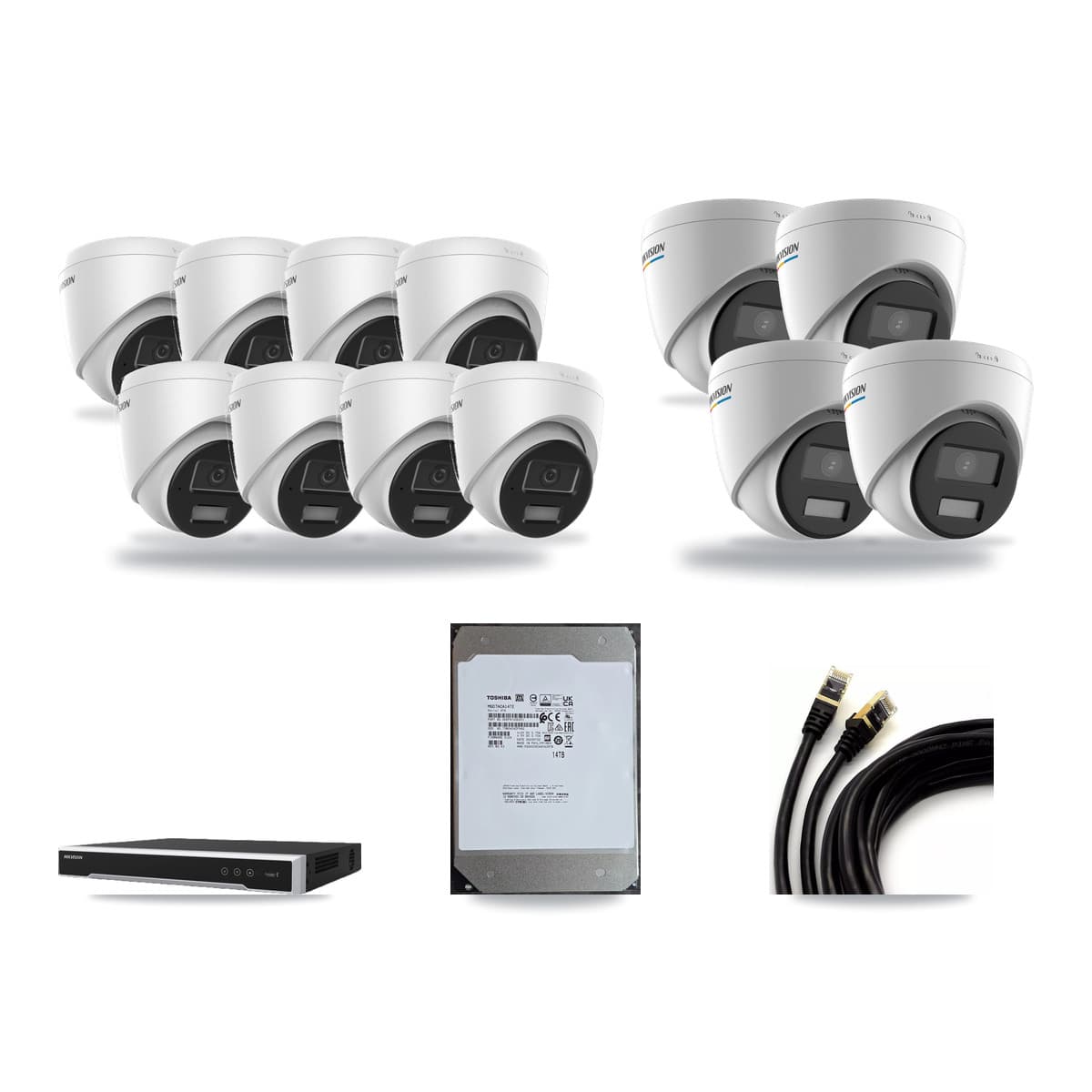 Hikvision 16-Channel 2MP – 4MP CCTV Kit — 4 2MP + 8 4MP Turret Cameras + 14TB Recording (DS-7616NI-M2 Recorder) - Image 1