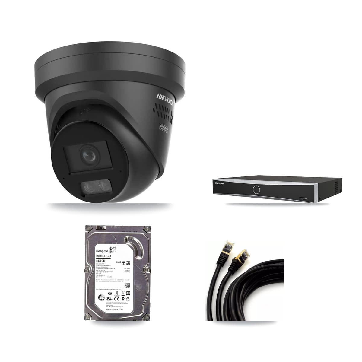 Hikvision 4-Channel 4K CCTV Kit — 2 Black DS-2CD2387G3 Turret Cameras + 2TB Recording