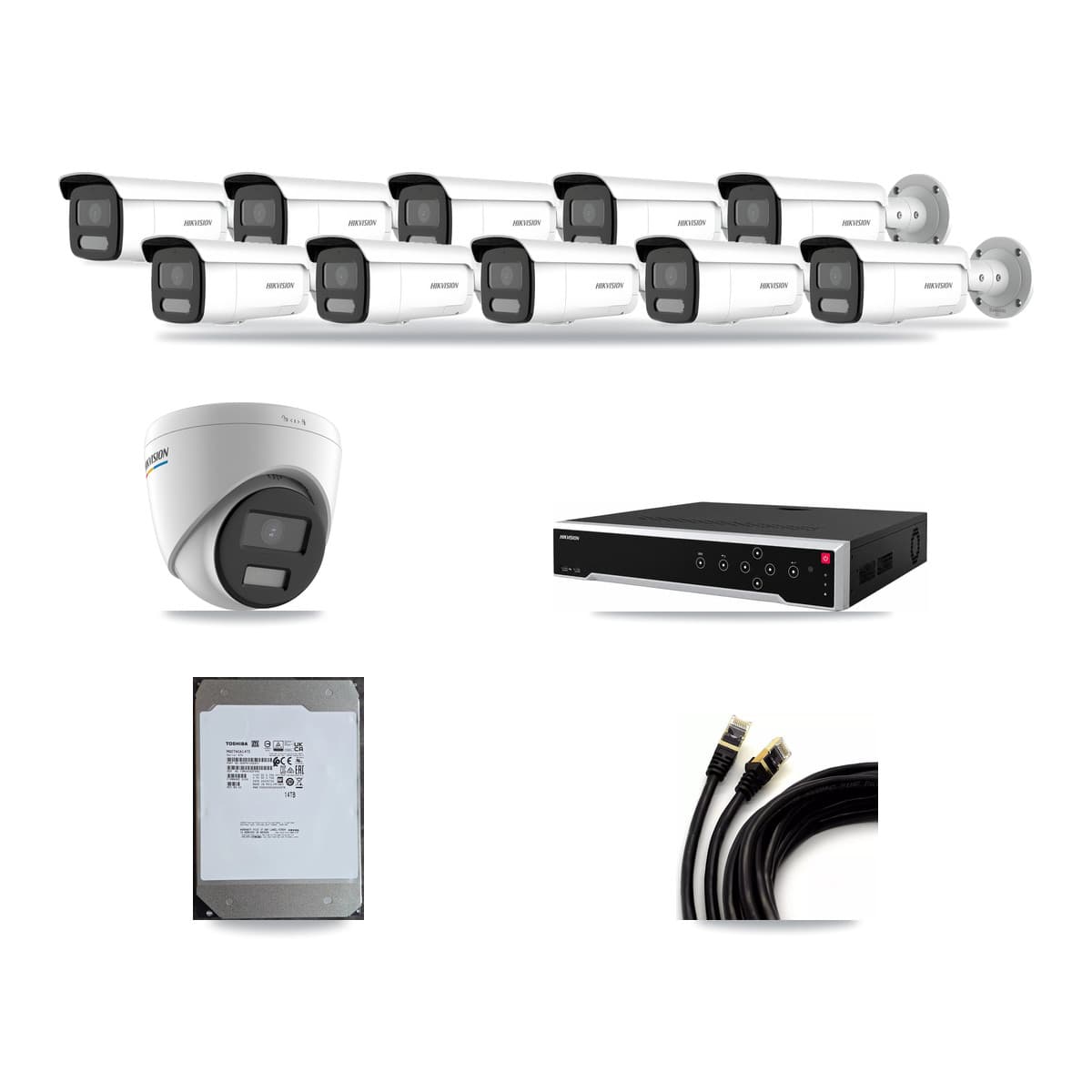 Hikvision 32-Channel 2MP – 4MP CCTV Kit — 1 2MP Turret + 10 4MP Bullet Cameras + 14TB Recording - Image 1