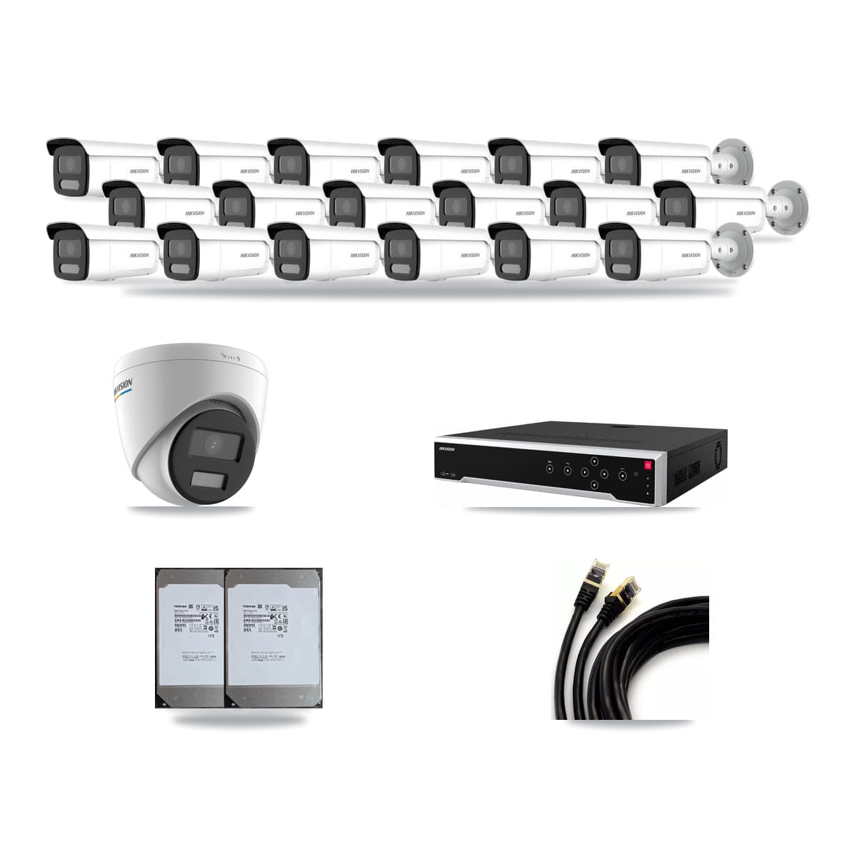 Hikvision 32-Channel 2MP – 4MP CCTV Kit — 1 2MP Turret + 18 4MP Bullet Cameras + 2× 14TB Recording - Image 1