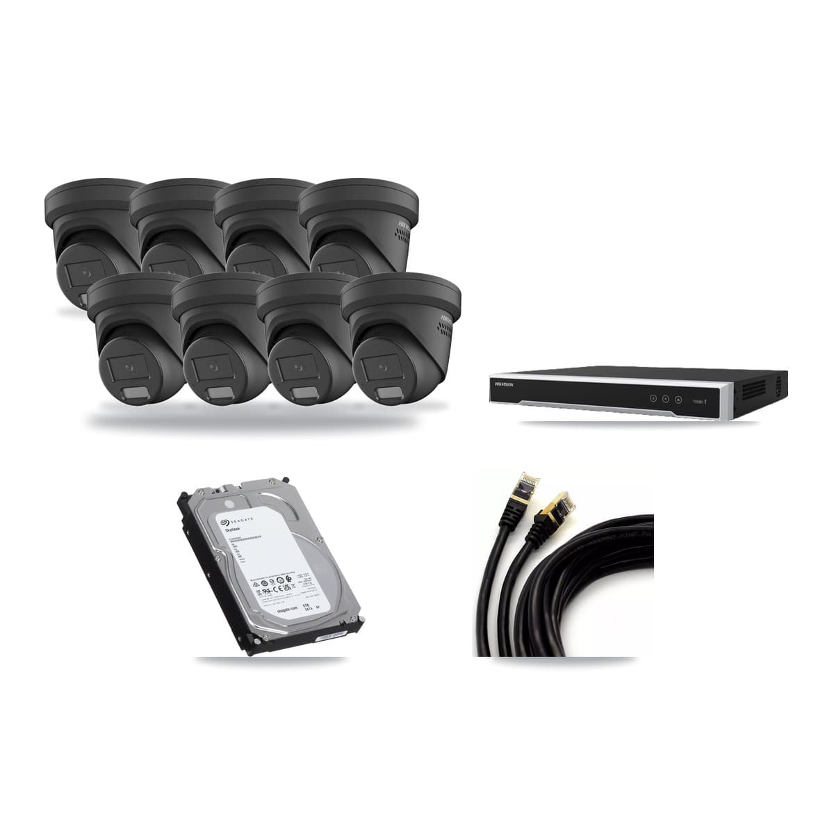 Hikvision 16-Channel 4MP CCTV Kit — 8 Black Turret Cameras + 6TB Recording (DS-7616NI-M2 Recorder) - Image 1