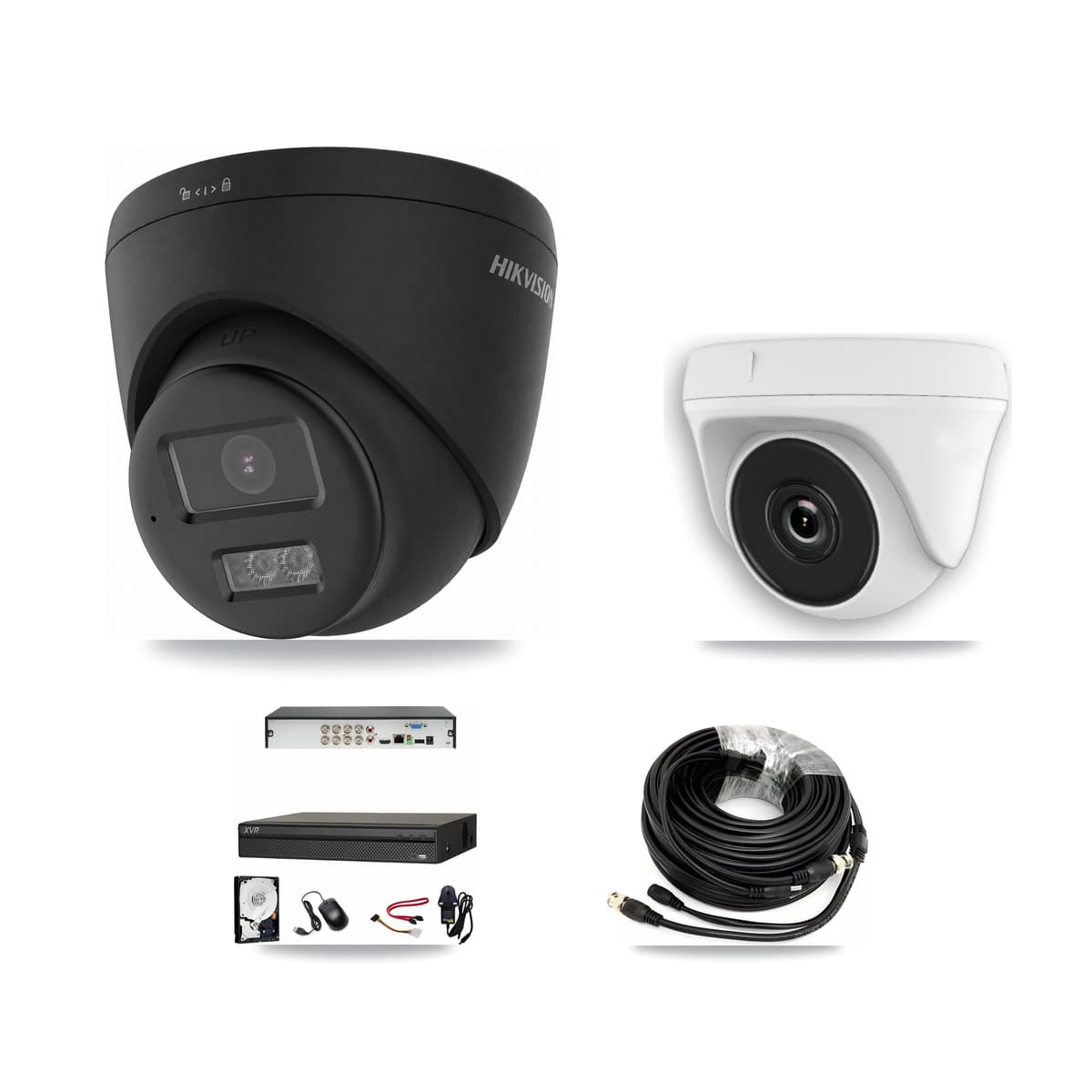 Hikvision & Dahua 8-Channel 2MP – 4K CCTV Kit — 3 Black 4K Turret + 1 White 2MP Dome Cameras + 8TB Recording (XVR-3108AD Recorder)