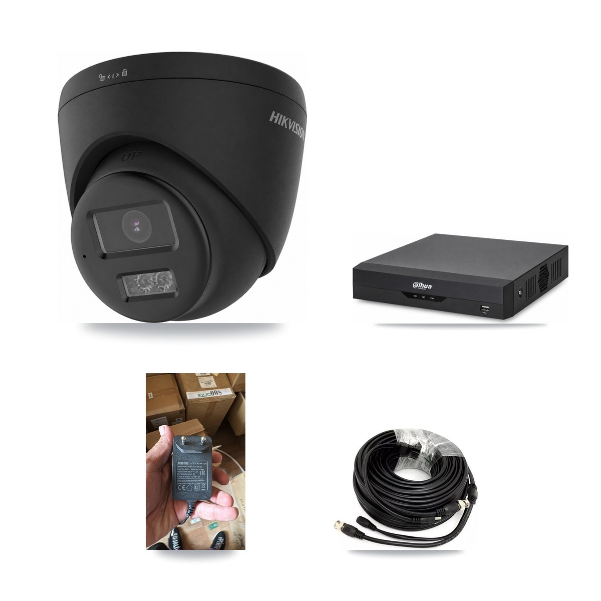 Hikvision & Dahua 4-Channel 4K CCTV Kit — 1 Black Turret Camera + 3TB Recording