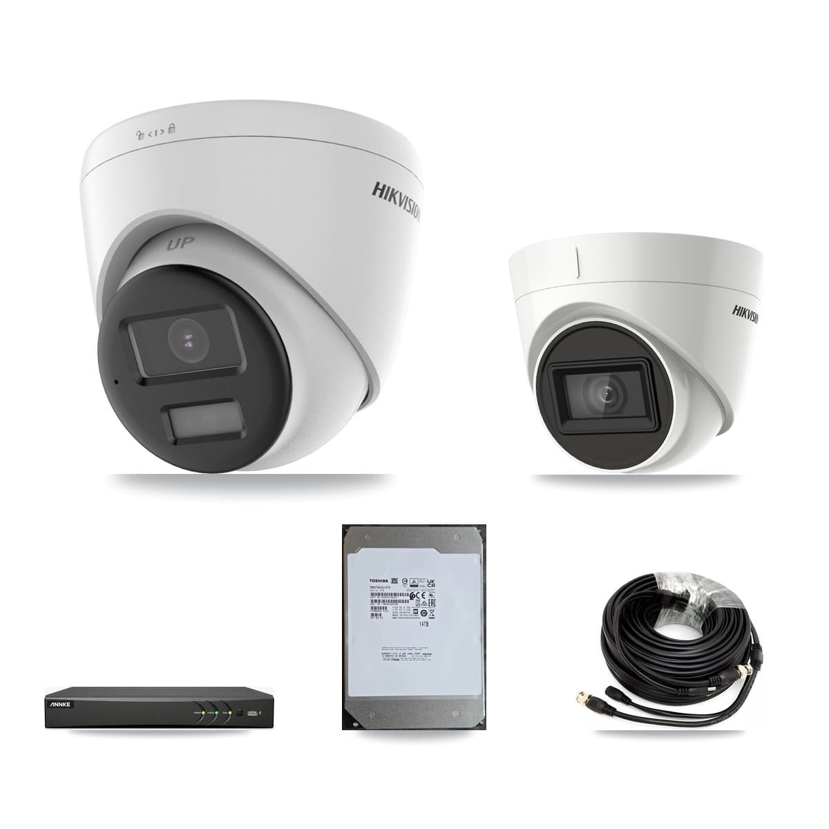 Hikvision & ANNKE 4-Channel 4K CCTV Kit — 3 DS-2CE78U0T + 1 DS-2CE78U1T Turret Cameras + 14TB Recording