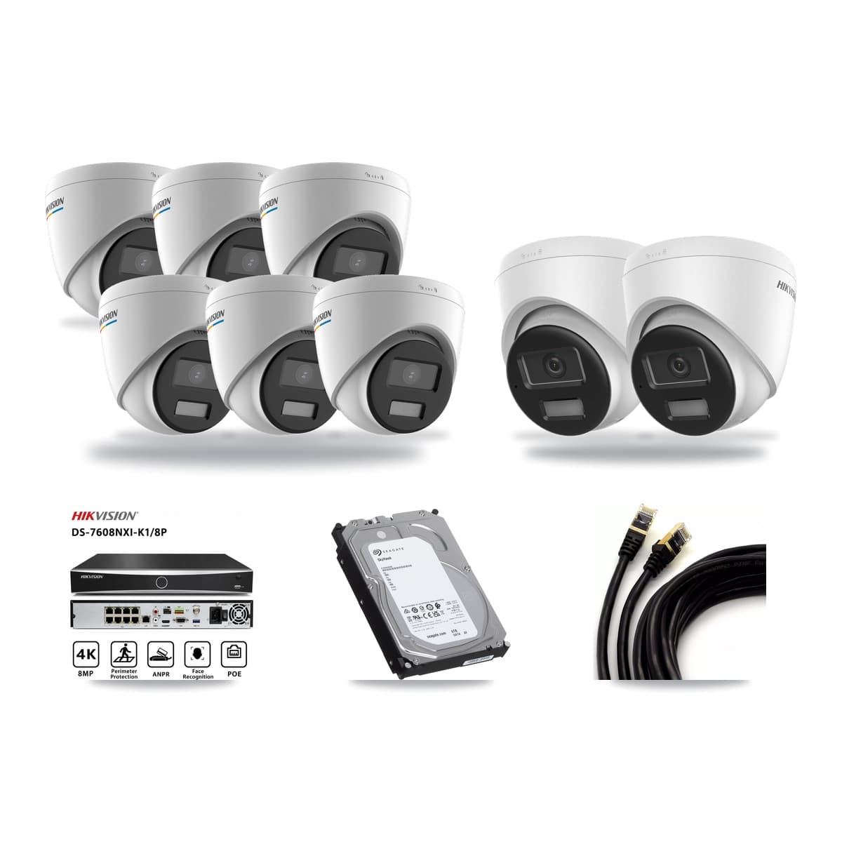 Hikvision 8-Channel 2MP – 4K CCTV Kit — 6 2MP + 2 4K Turret Cameras + 6TB Recording (DS-7608NXI Recorder) - Image 1